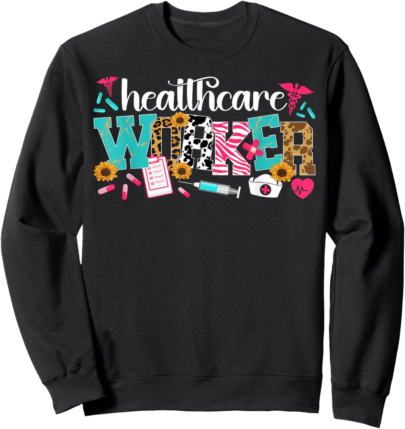 Healthcare Worker Leopard Healthcare Workers Sweatshirt - Sweatshirt | Black