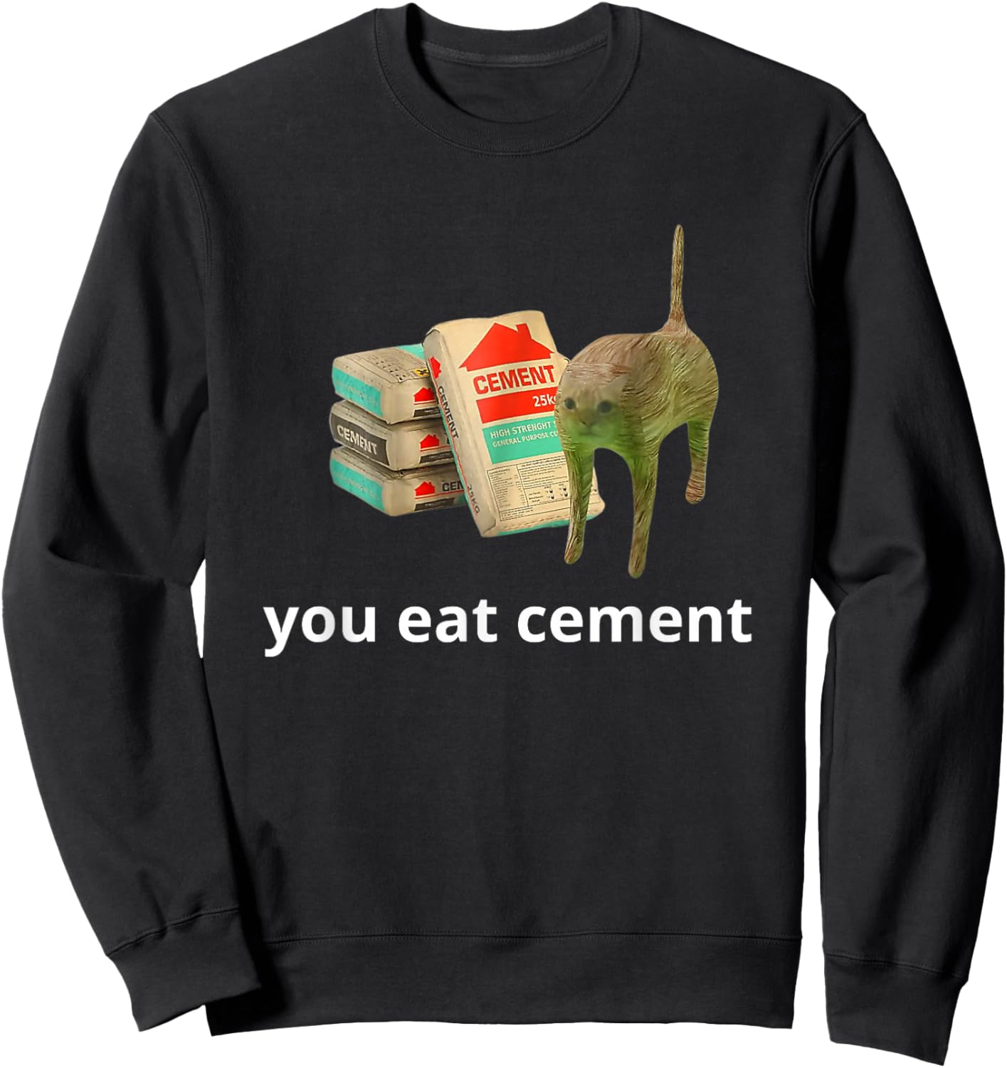 I Eat Cement Cursed Cat Funny Oddly Specific Dank Meme Sweatshirt - Sweatshirt | Black