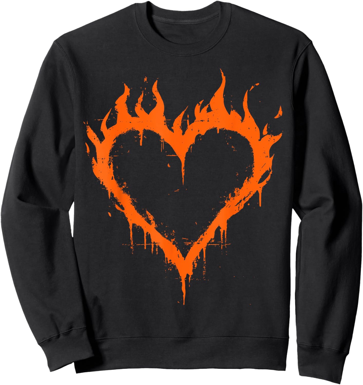 Burning Heart Y2K Grunge Sweatshirt - Sweatshirt | Black