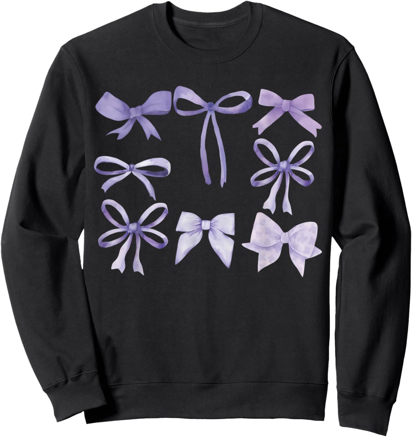 Purple Bow and Ribbon Cute Graphic Sweatshirt - Sweatshirt | Black