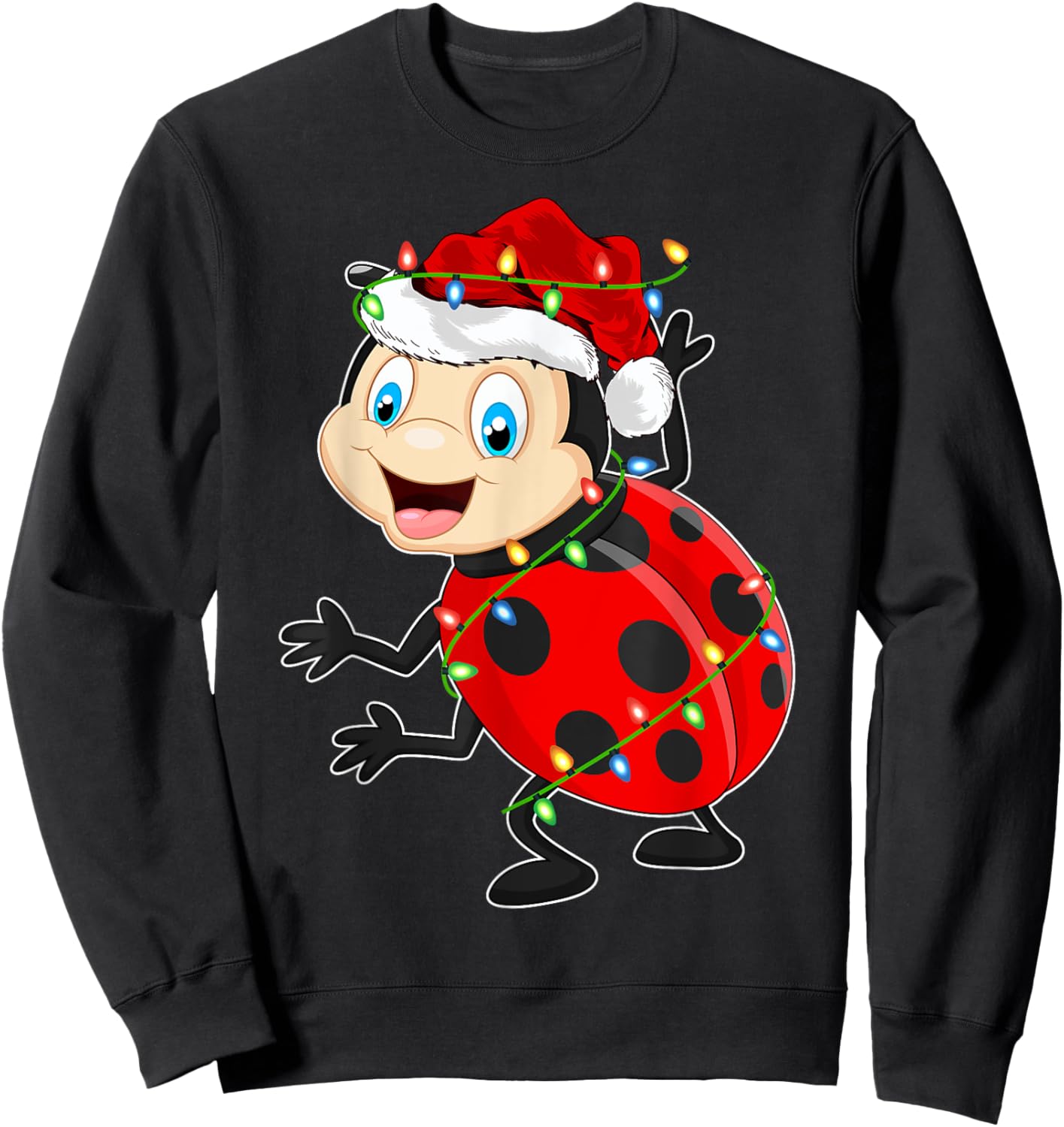 Xmas Lights Santa Hat Ladybug Christmas Sweatshirt - Sweatshirt | Black