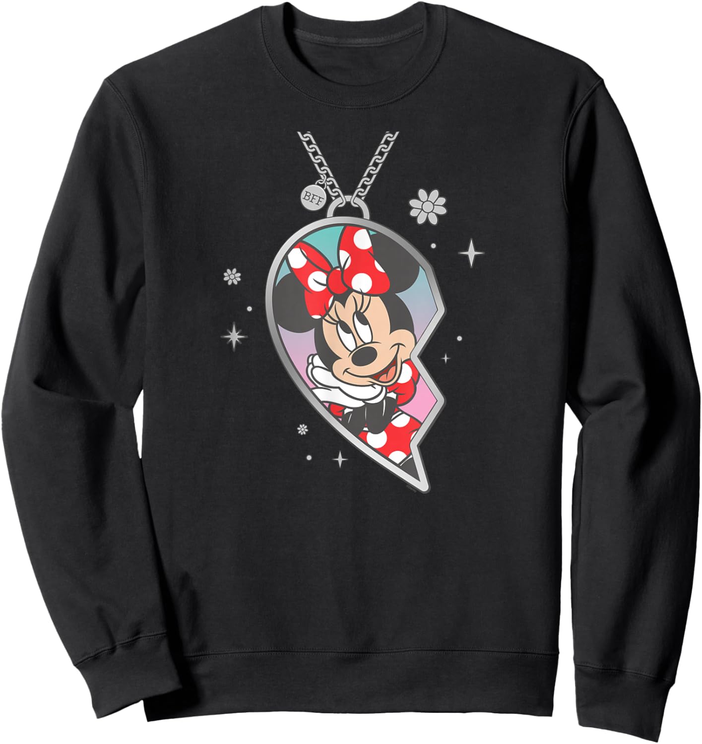 Disney BFF Best Friends Minnie Mouse Matching Heart Necklace Sweatshirt - Sweatshirt | Black
