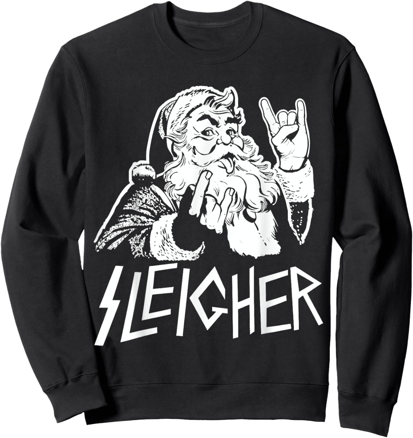Sleigher Heavy Metal Santa Claus Rock On Goth Christmas Sweatshirt - Sweatshirt | Black