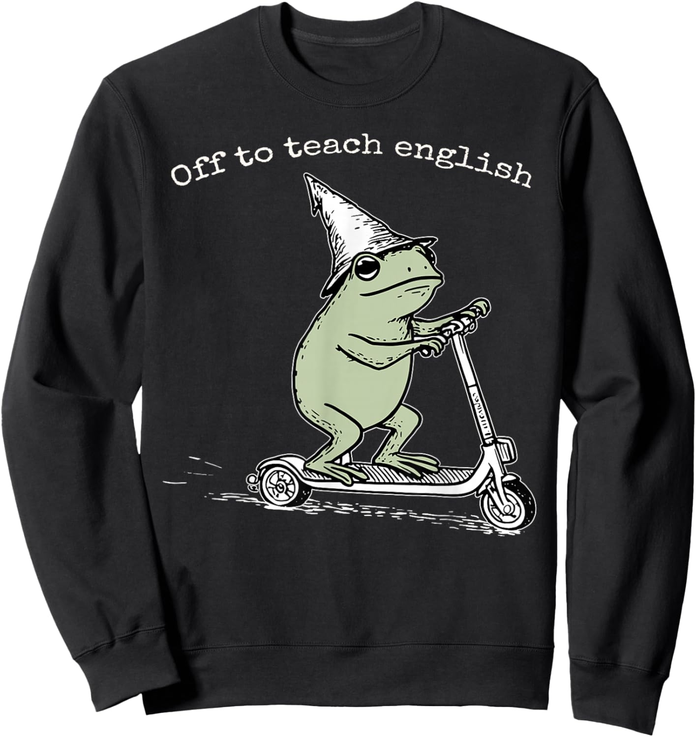 Off to Teach English Scooter Frog ESL Teacher Literature Sweatshirt - Sweatshirt | Black
