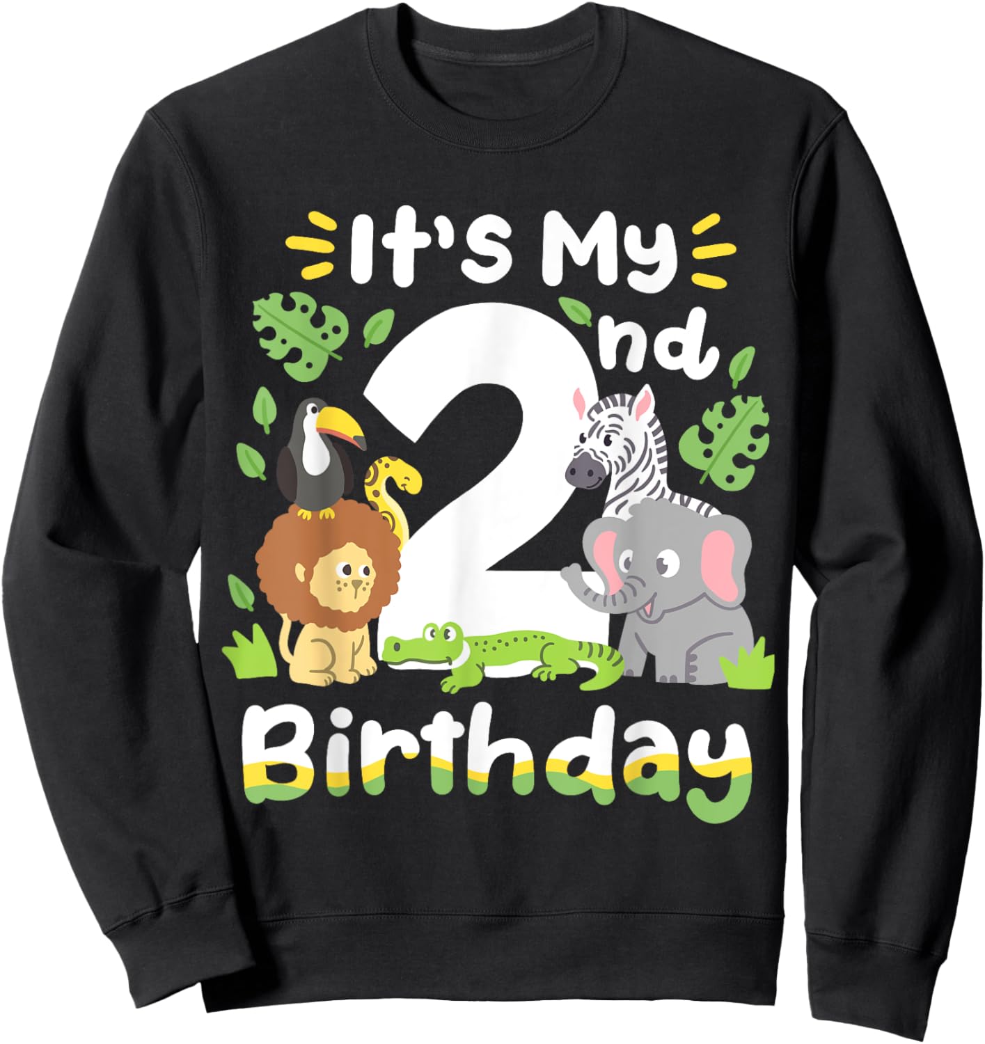 Jungle Safari 2nd Birthday Zoo Animal Two Years Old Kids Sweatshirt - Sweatshirt | Black