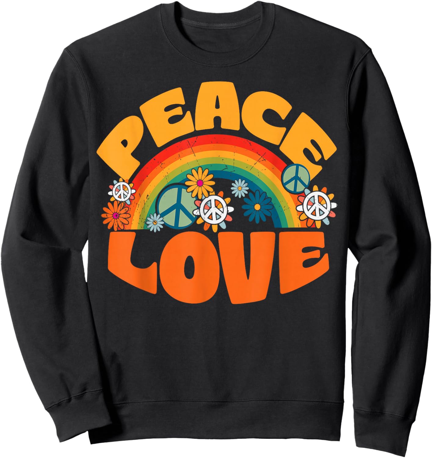 Peace Sign Love Shirt 1960s & 70s Print Tie Dye Sweatshirt - Sweatshirt | Black