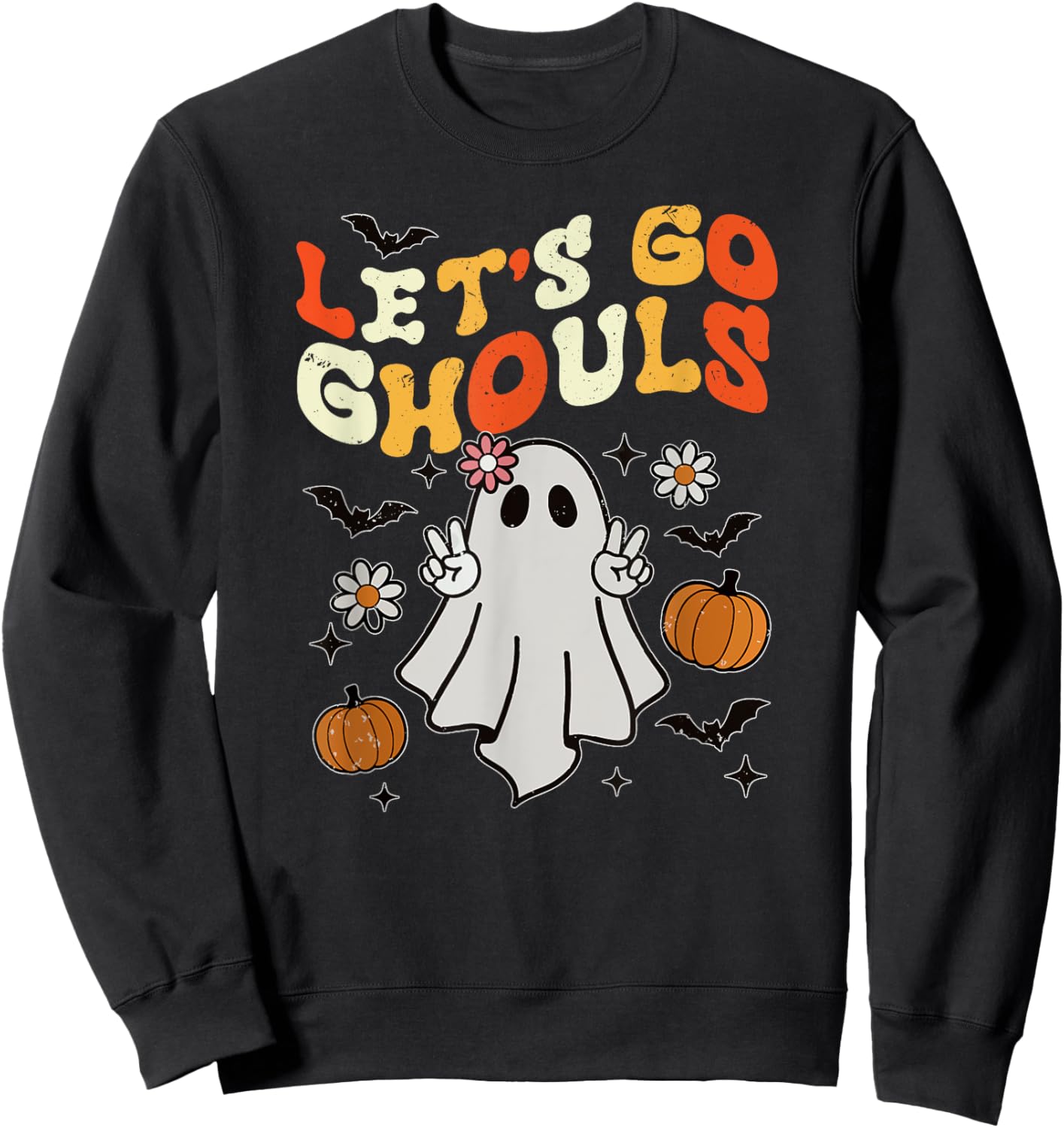 Halloween Lets Go Ghouls Ghost Retro Shirts Women Girl Kids Sweatshirt - Sweatshirt | Black