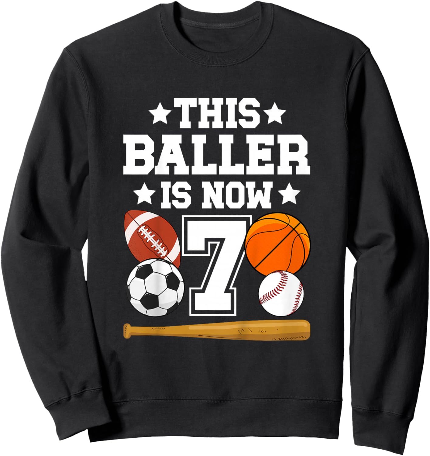 Kids 7th Birthday Sports Birthday Party Seven Year Old Boy Sweatshirt - Sweatshirt | Black