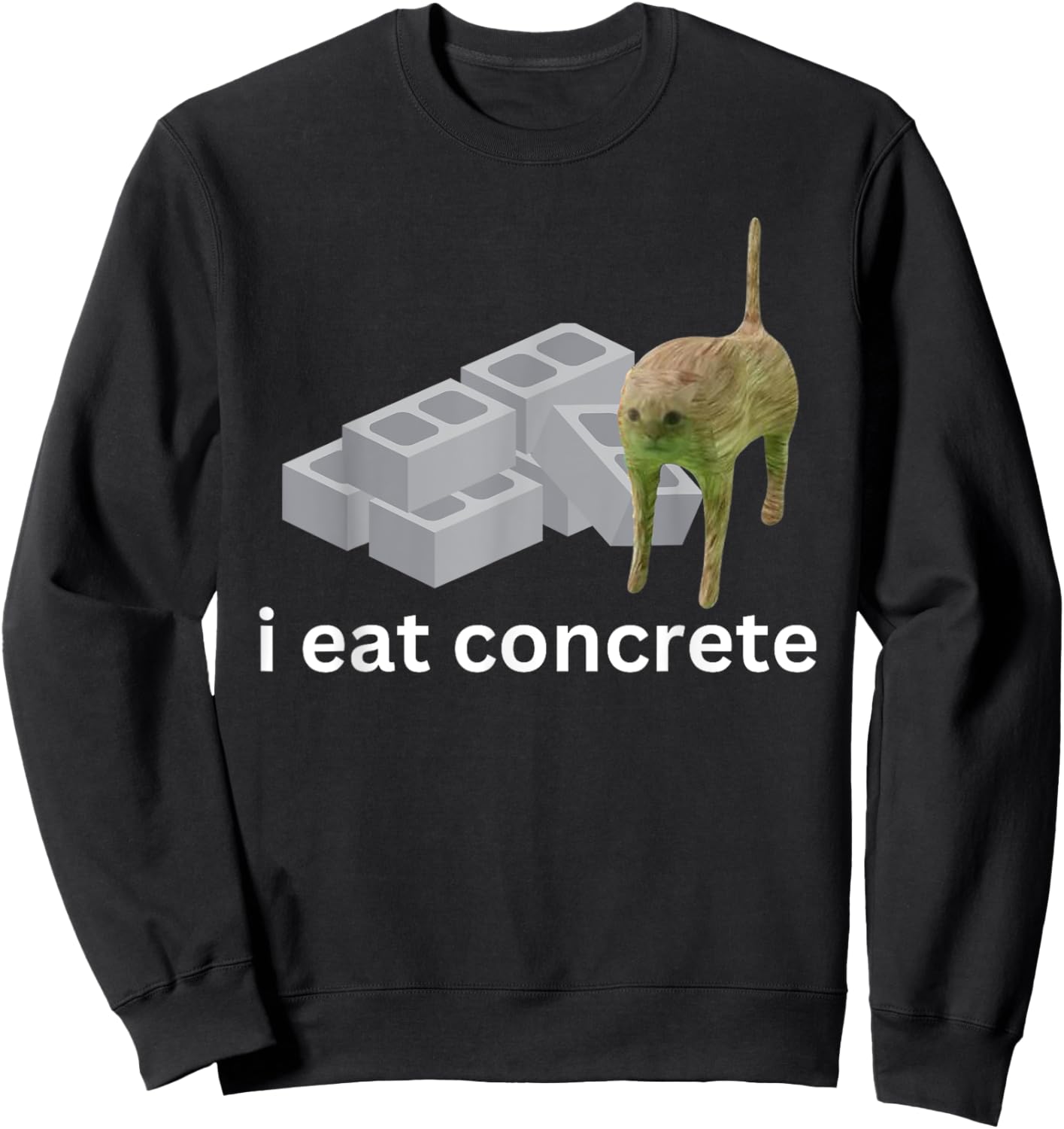 I Eat Concrete Funny Cursed Cat Meme Men Women Sweatshirt - Sweatshirt | Black