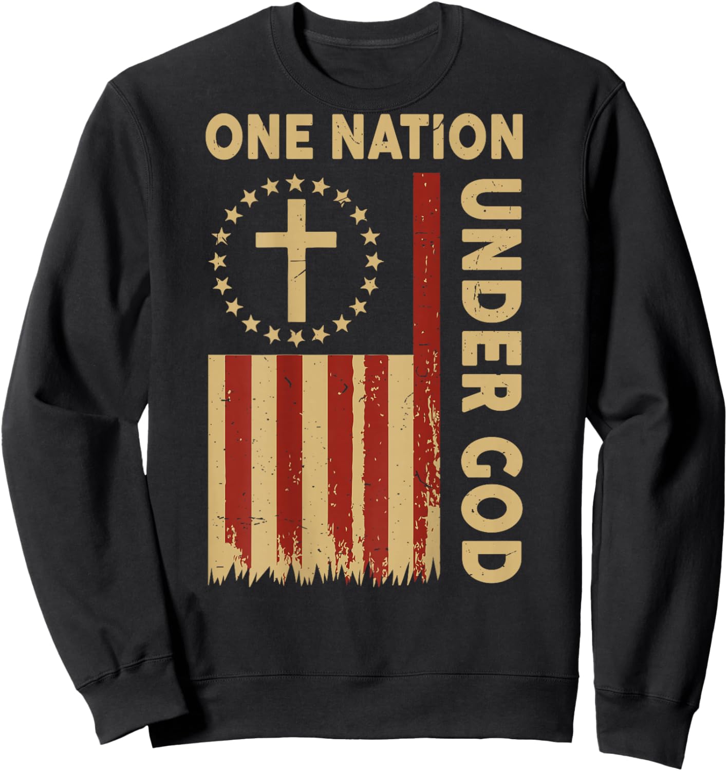 On-Back One Nation Under God American Flag Patriotic Cross Sweatshirt - Sweatshirt | Black