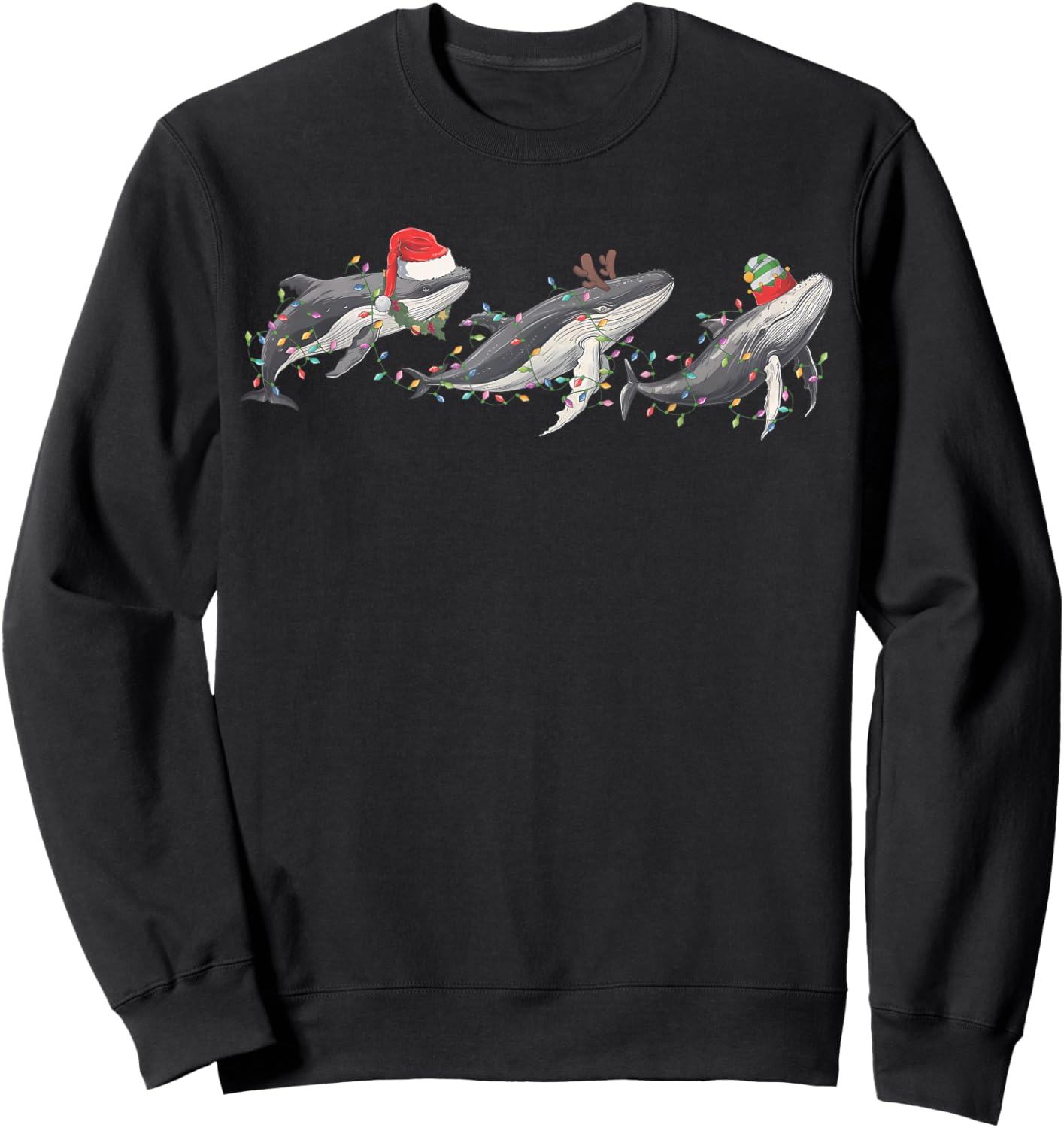 Whale Santa Hat Christmas Lights Reindeer Ocean Whales Lover Sweatshirt - Sweatshirt | Black