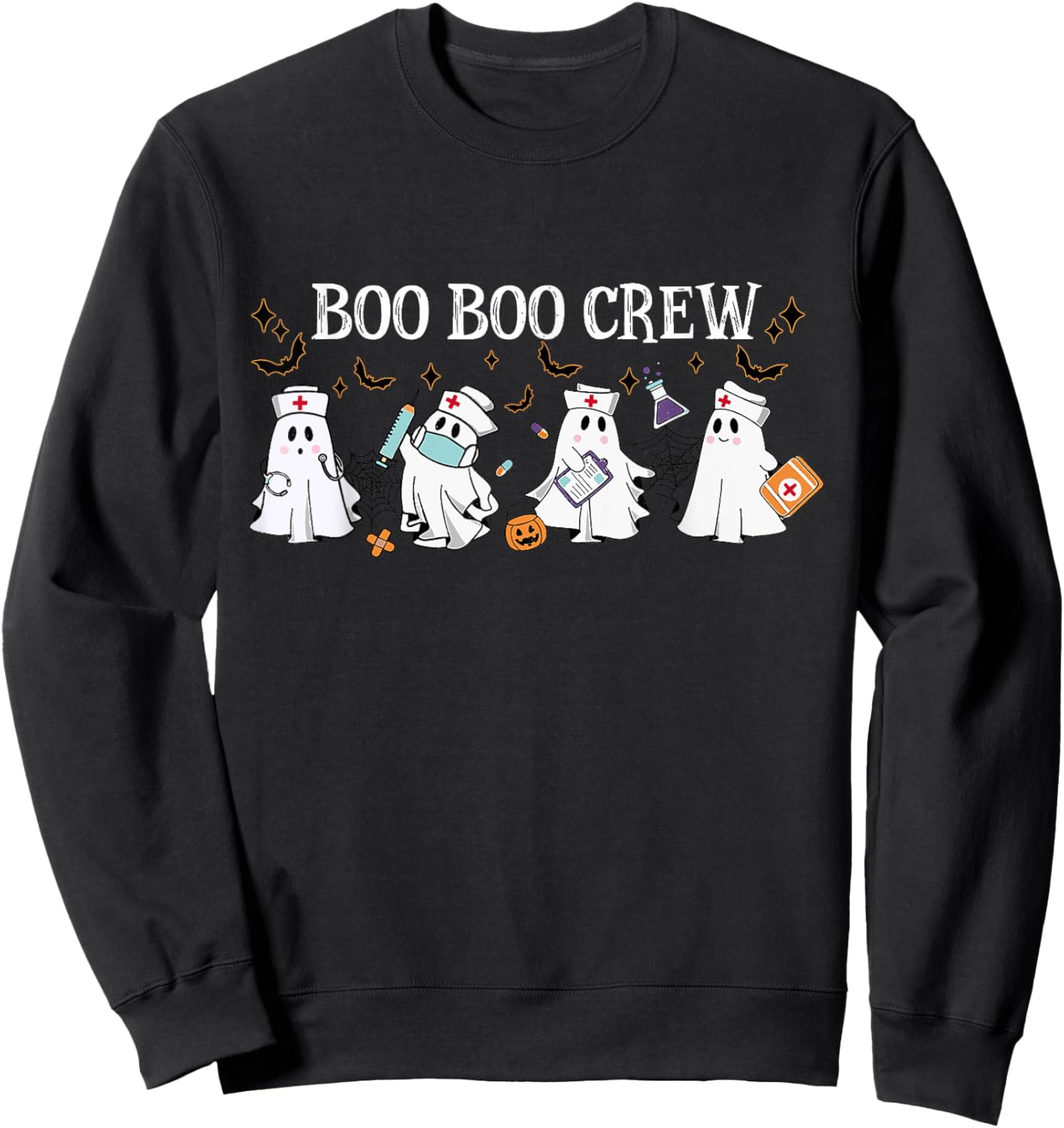 Boo Boo Crew Ghost Nurse Funny Nurse Cute Ghost Halloween Sweatshirt - Sweatshirt | Black