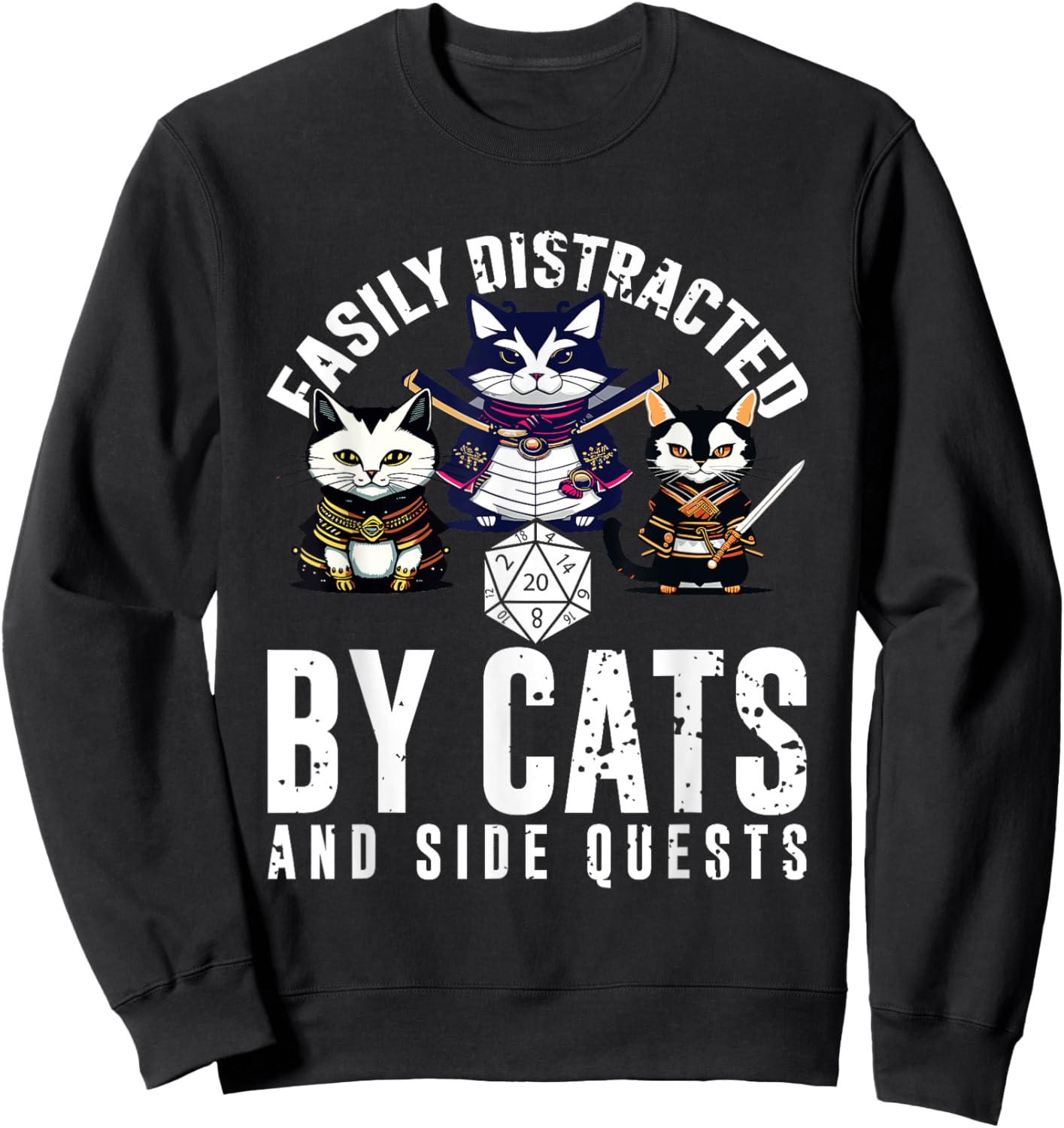 Cats Side Quest Easily Distracted Side Quests Gaming Dice Sweatshirt - Sweatshirt | Black