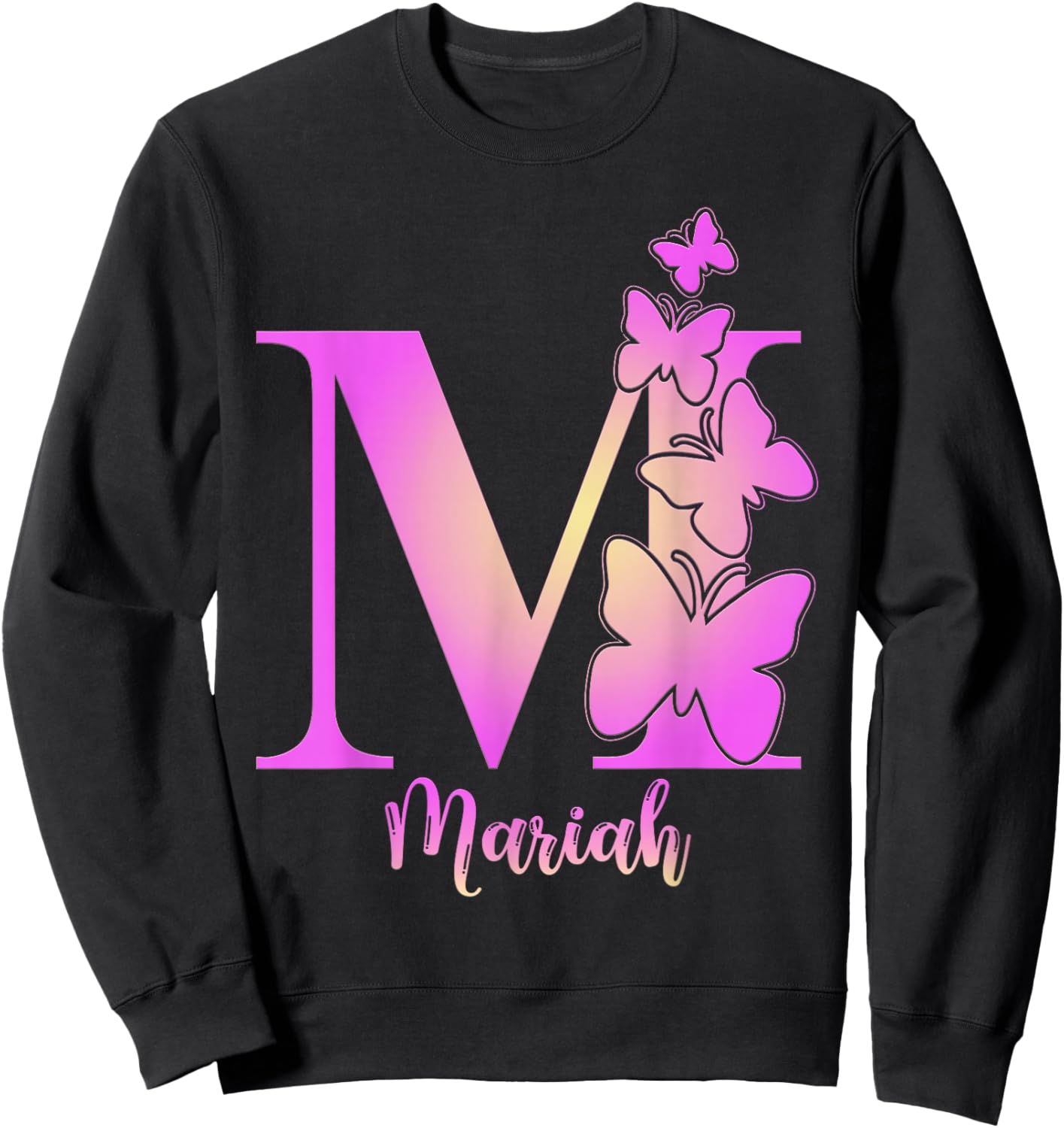 Mariah, cute personalized butterfly custom kids girls name Sweatshirt - Sweatshirt | Black