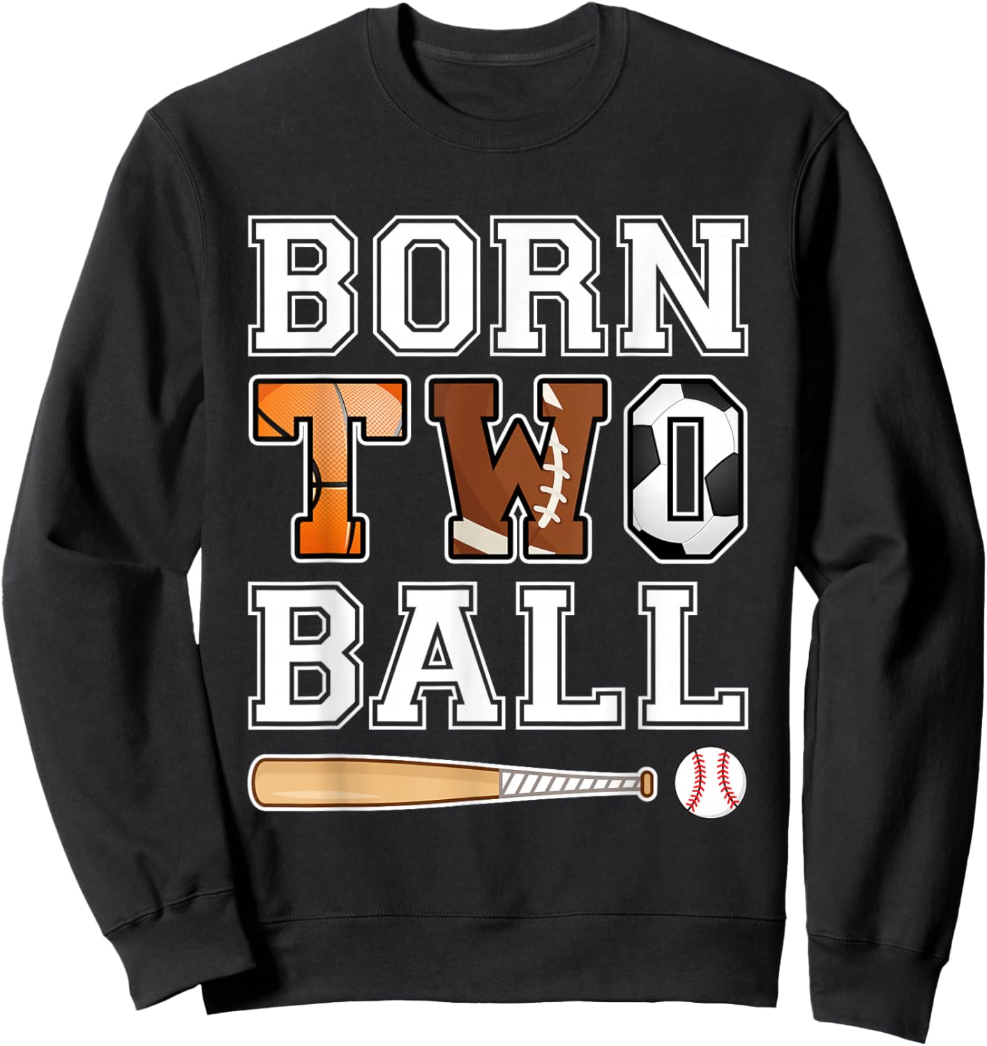 Born 2nd Ball Birthday Sport Theme 2 Year Old Boy Girl Kids Sweatshirt - Sweatshirt | Black