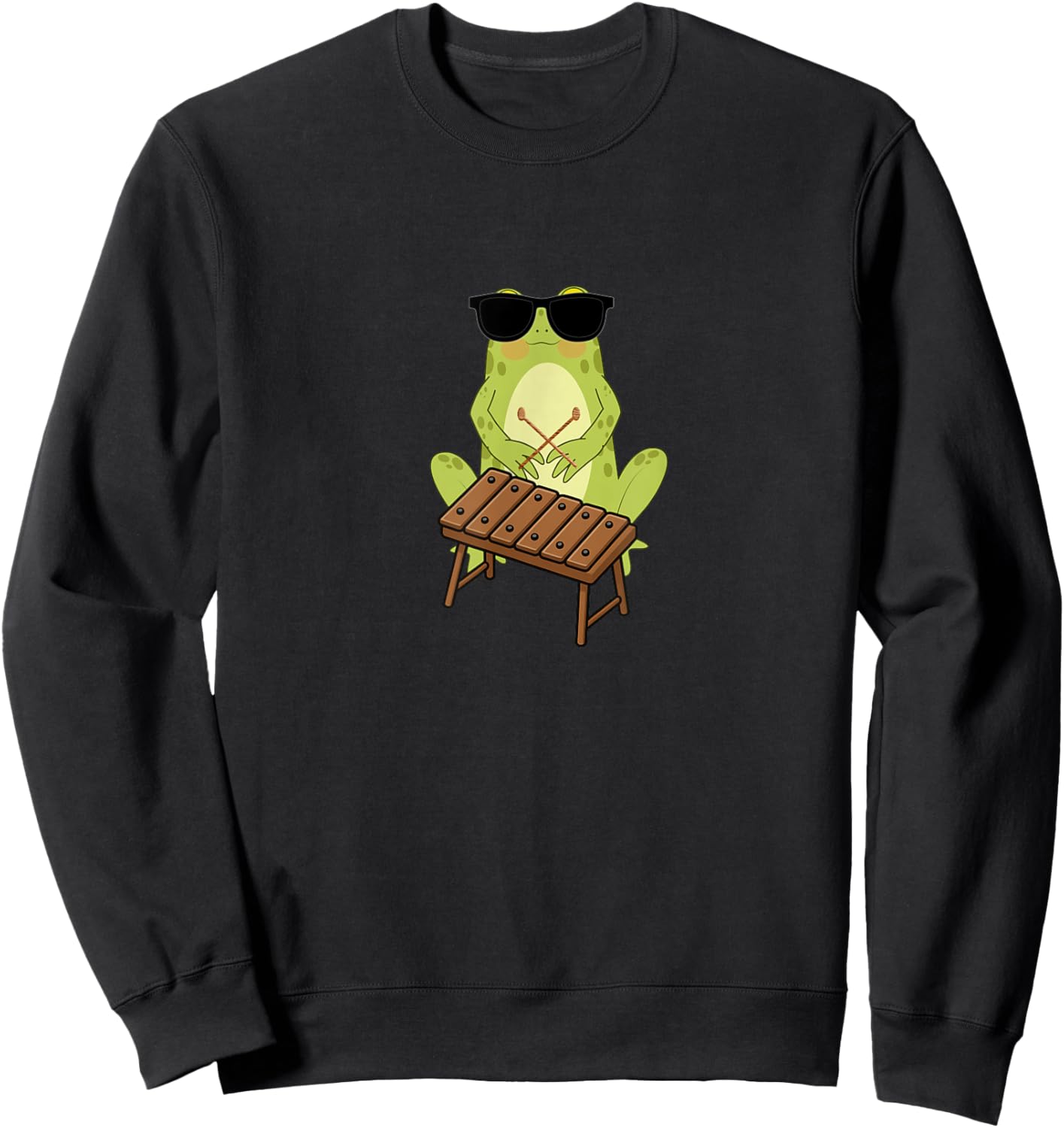 Funny Frog Wearing Sunglasses Playing Xylophone Sweatshirt - Sweatshirt | Black
