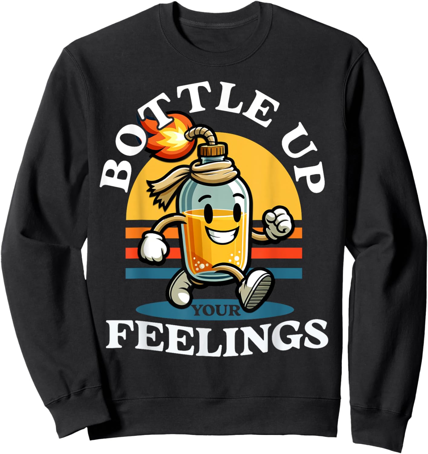 Bottle Up Your Feelings Funny Cartoon Retro Vintage Sweatshirt - Sweatshirt | Black
