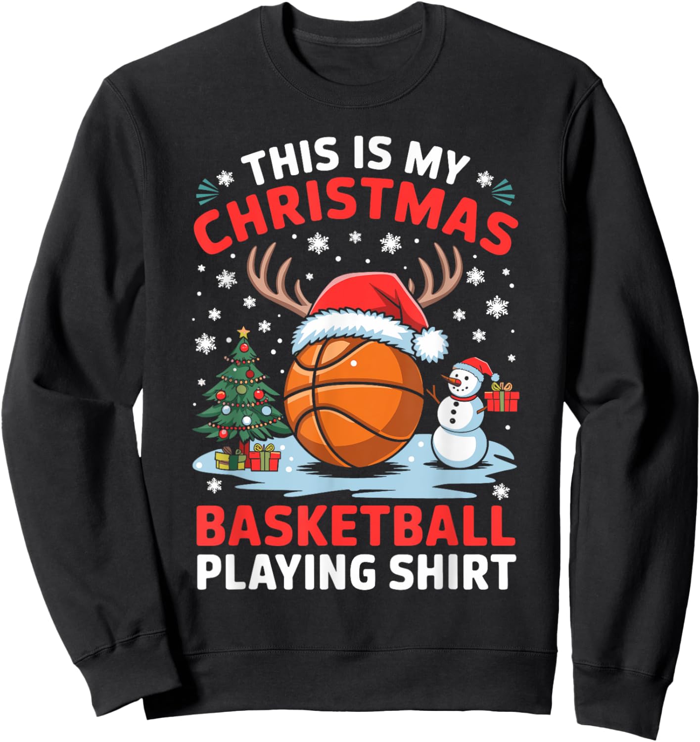 Christmas Basketball Player Santa Hat Basketball Christmas Sweatshirt - Sweatshirt | Black