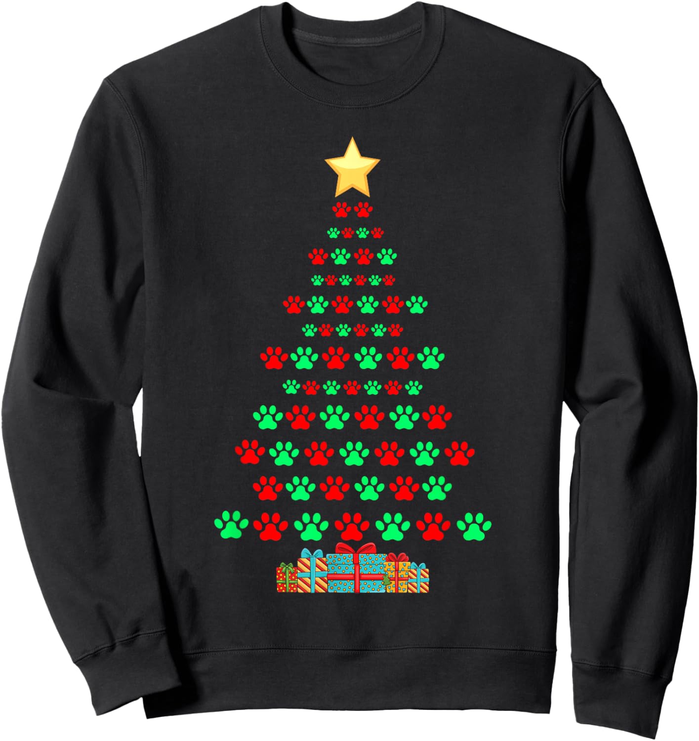 Super Cute Dog Paws Print Christmas Tree Sweatshirt - Sweatshirt | Black