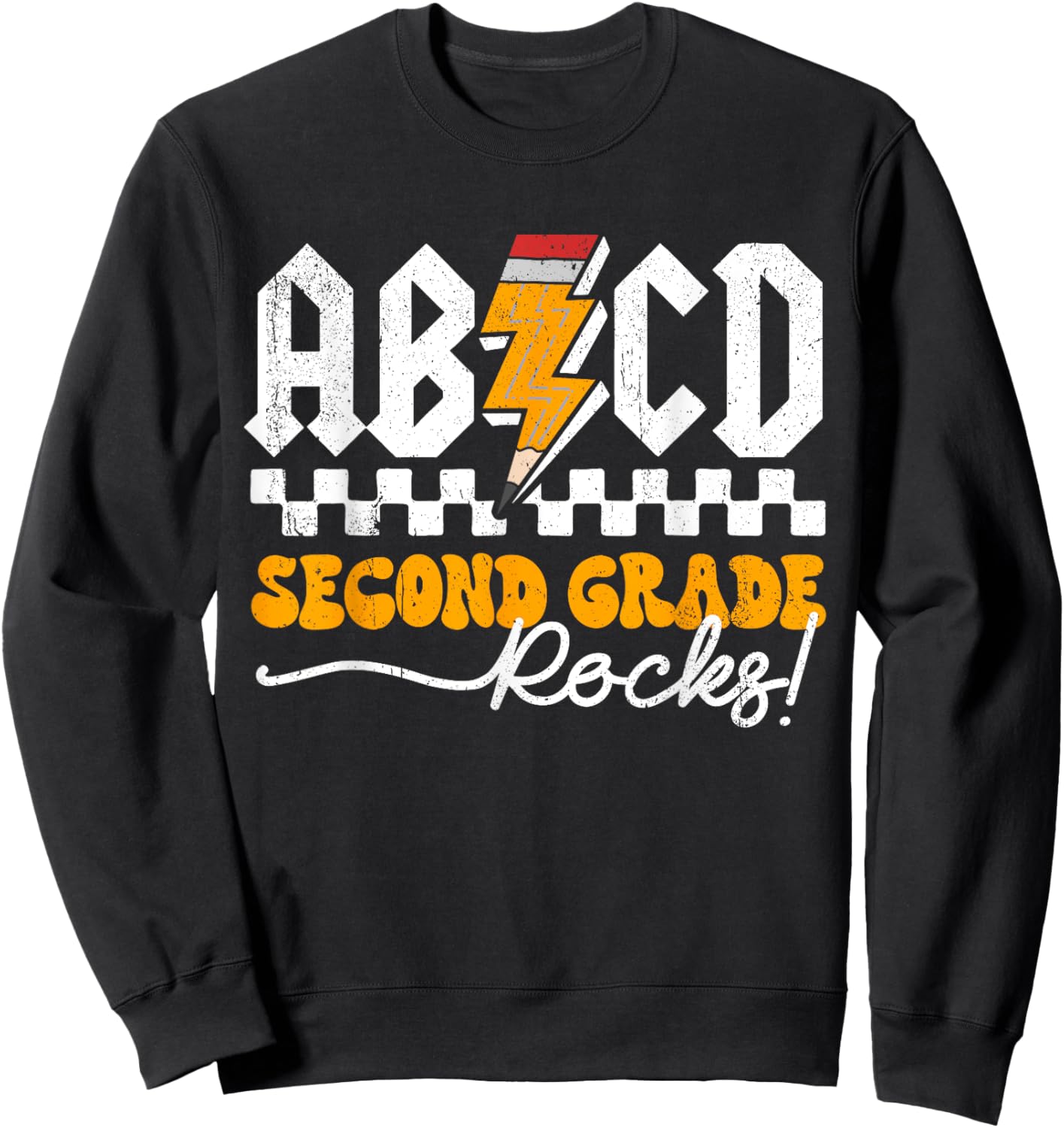 AB CD Second Grade Rocks 2nd Grader Teacher Boys Girls Kids Sweatshirt - Sweatshirt | Black