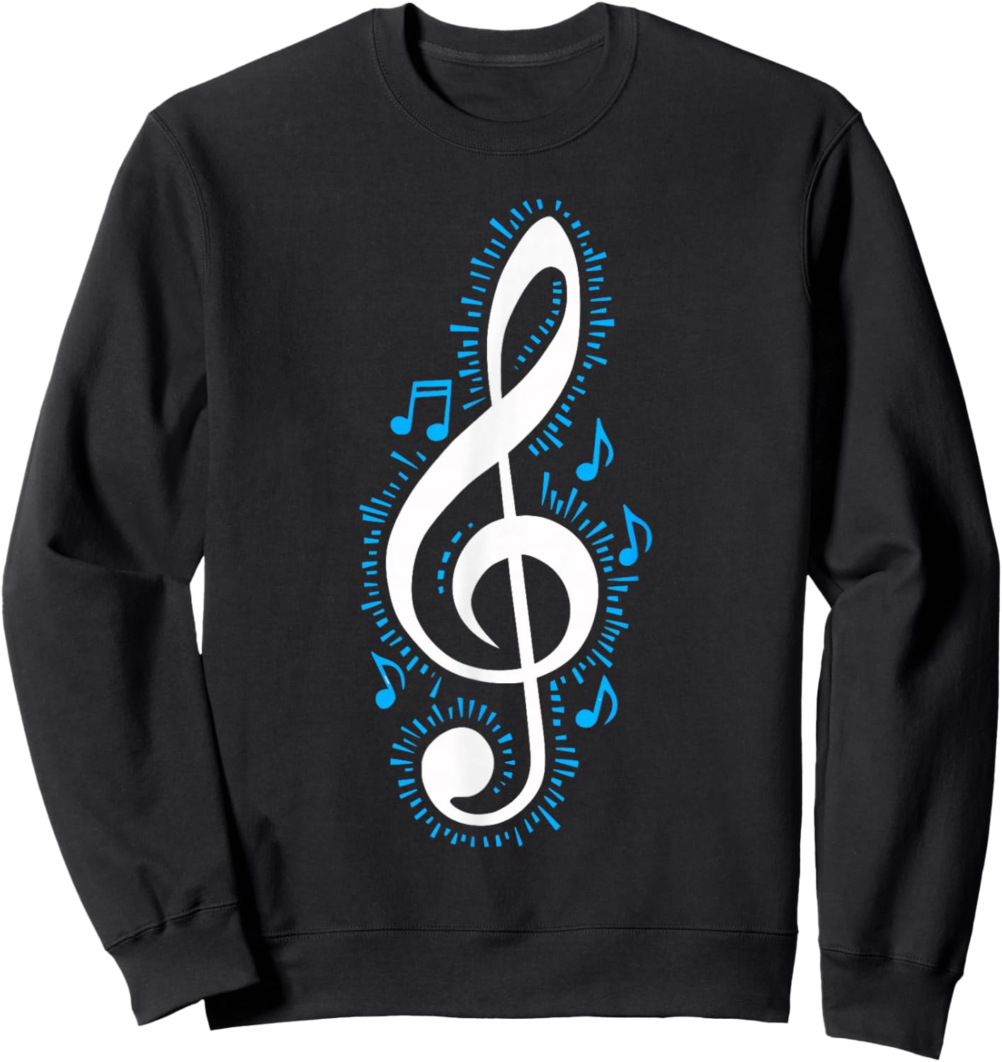 Treble Clef and Blue Music Notes Design for Music Love Sweatshirt - Sweatshirt | Black