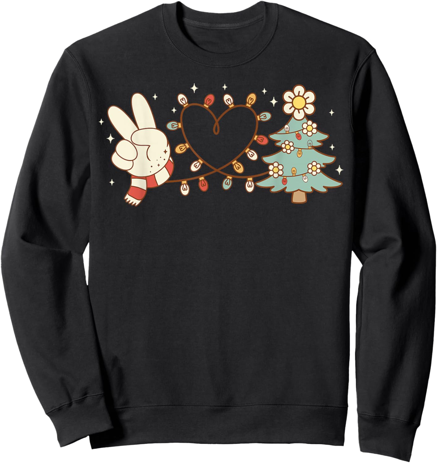 Peace Love Christmas Tree Heart Funny Xmas Holiday Vibes Sweatshirt - Sweatshirt | Black