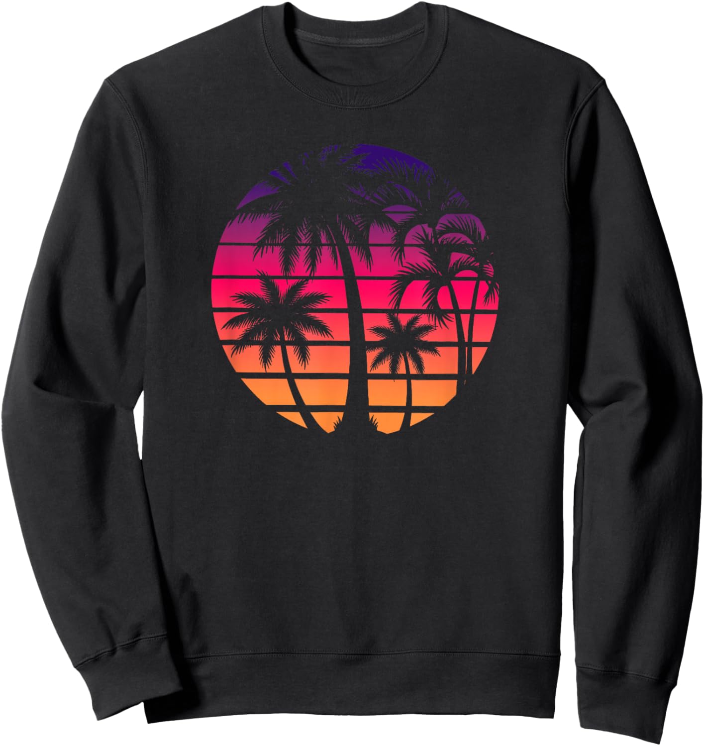 Retro 80s Sunset Palm Tree Beach Vacation Art Sweatshirt - Sweatshirt | Black