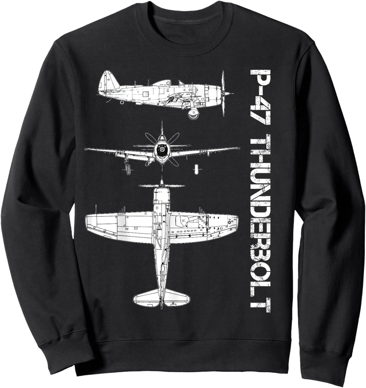 P47 Thunderbolt WW2 Fighter Airplane Blueprint Sweatshirt - Sweatshirt | Black