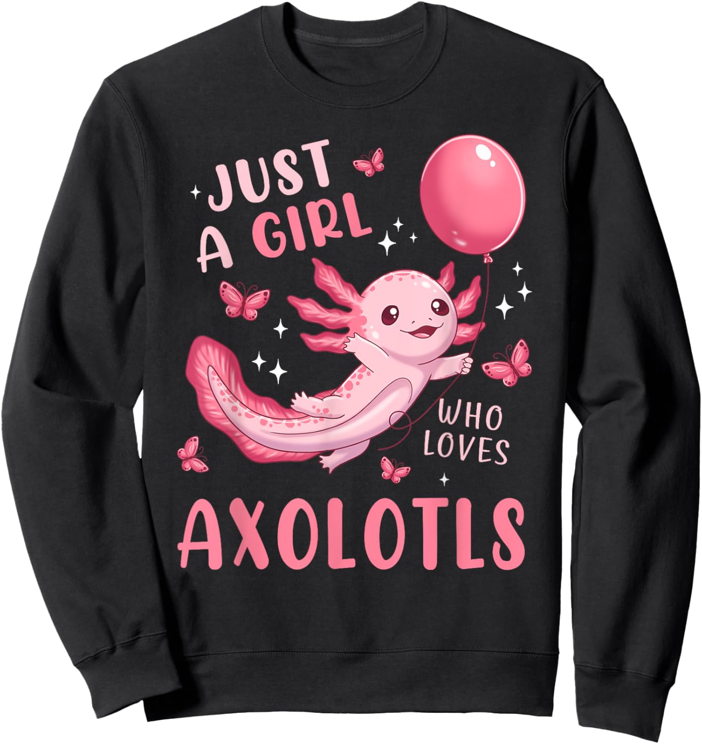 Axolotl Kawaii Cute Butterfly Anime Axolotl for Girls Kids Sweatshirt - Sweatshirt | Black