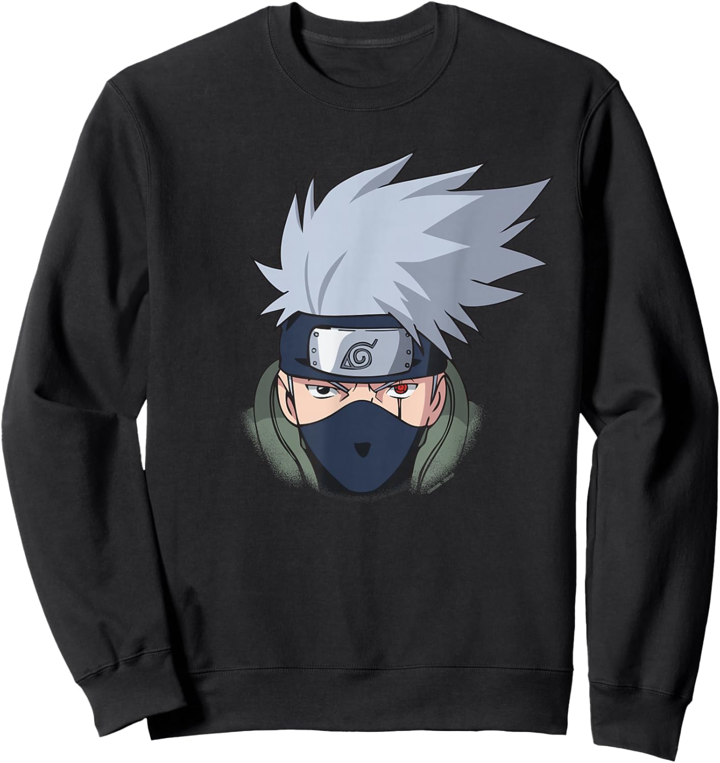 Naruto Shippuden Kakashi Oversized Portrait Anime Sweatshirt - Sweatshirt | Black