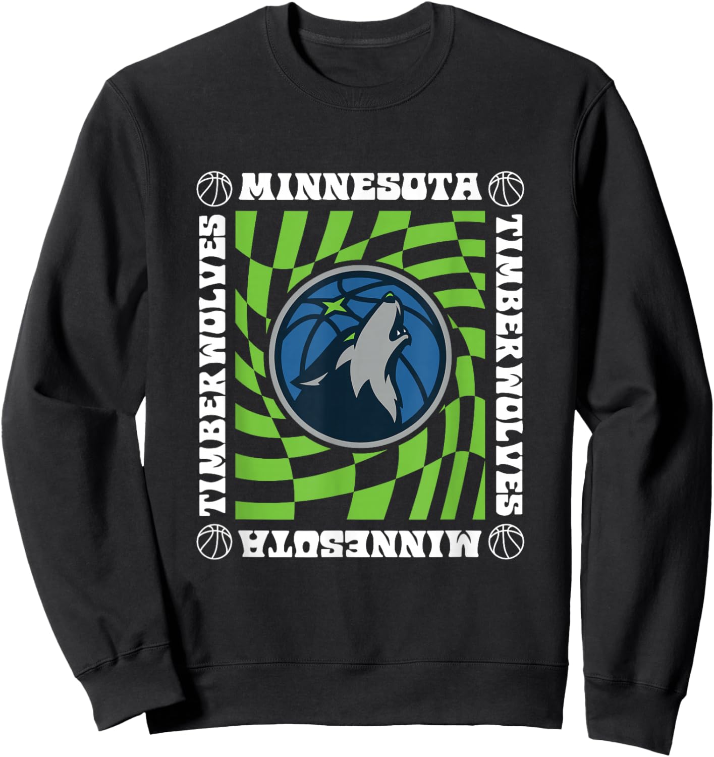 NBA Minnesota Timberwolves Retro Checkerboard Wave Sweatshirt - Sweatshirt | Black