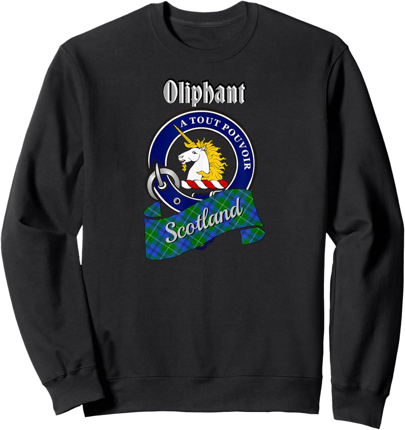 Oliphant Scottish Clan Badge & Tartan Sweatshirt - Sweatshirt | Black