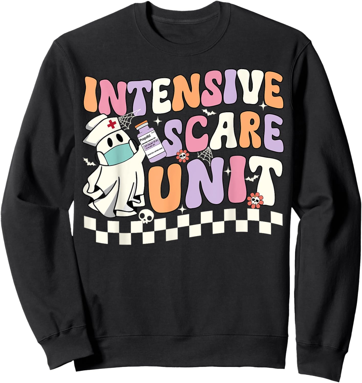 Intensive Scare Unit Nurse Halloween ICU Nurse Ghost Retro Sweatshirt - Sweatshirt | Black