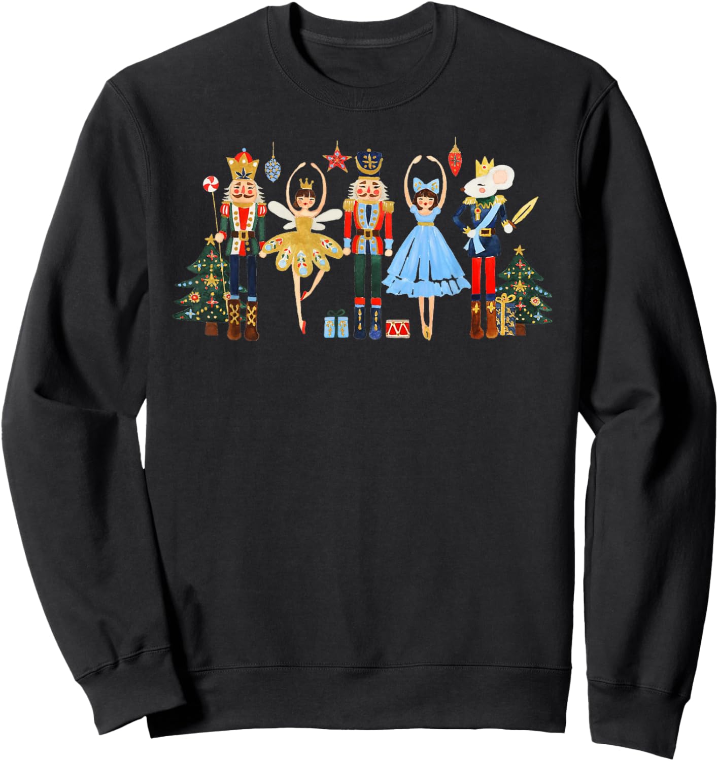 Retro Nutcracker Ballet Christmas Tree Shirts Girl Sweatshirt - Sweatshirt | Black
