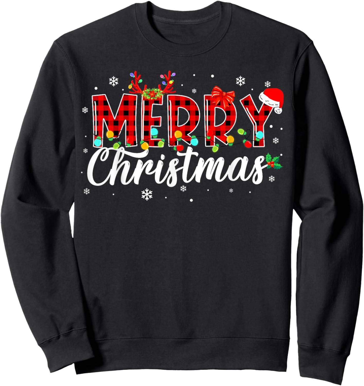 Merry Christmas Buffalo Plaid Red Santa Family Matching Xmas Sweatshirt - Sweatshirt | Black