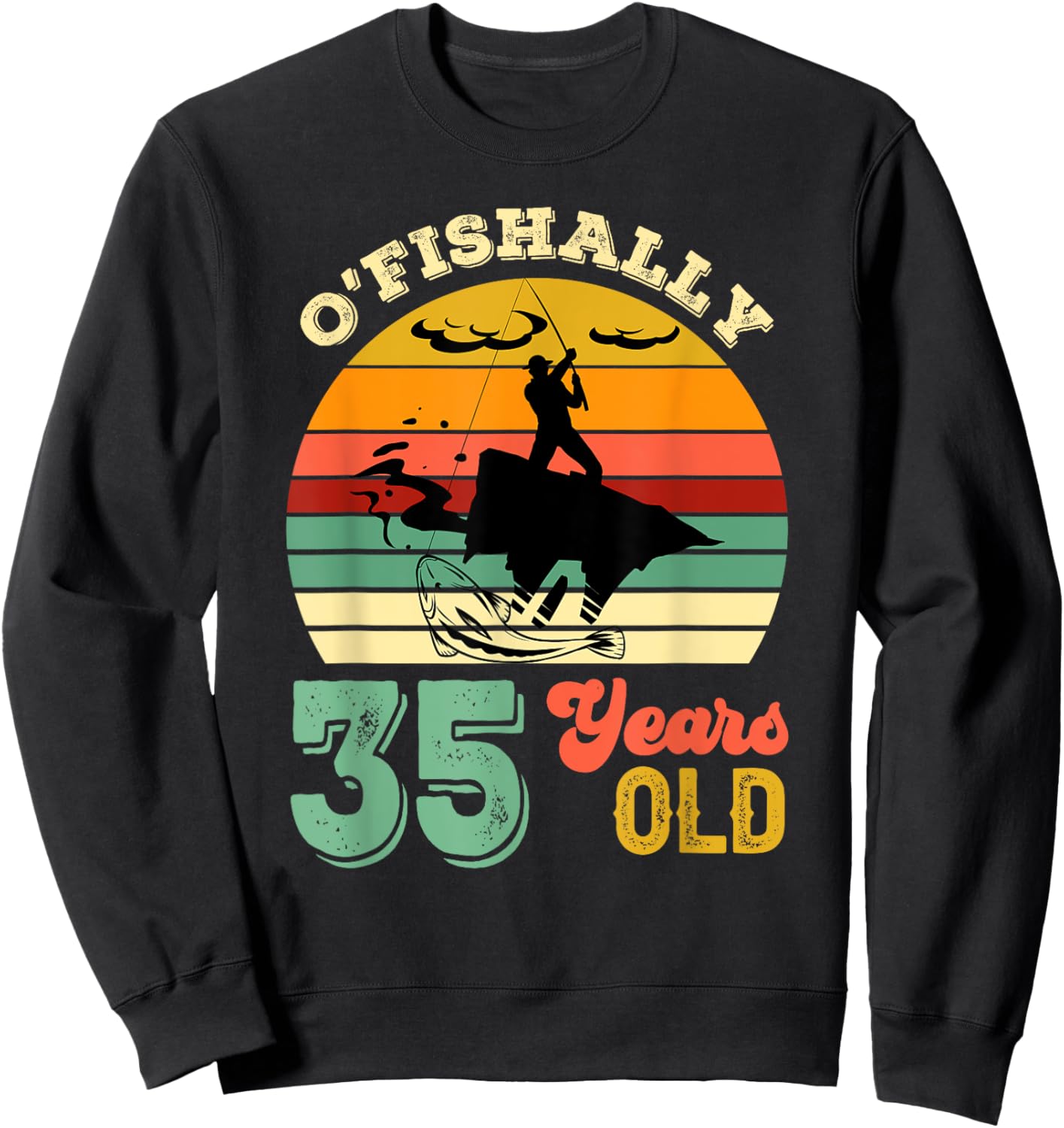 35 Years Old Thirty-Five Grandpa Fish 35th Birthday Fishing Sweatshirt - Sweatshirt | Black