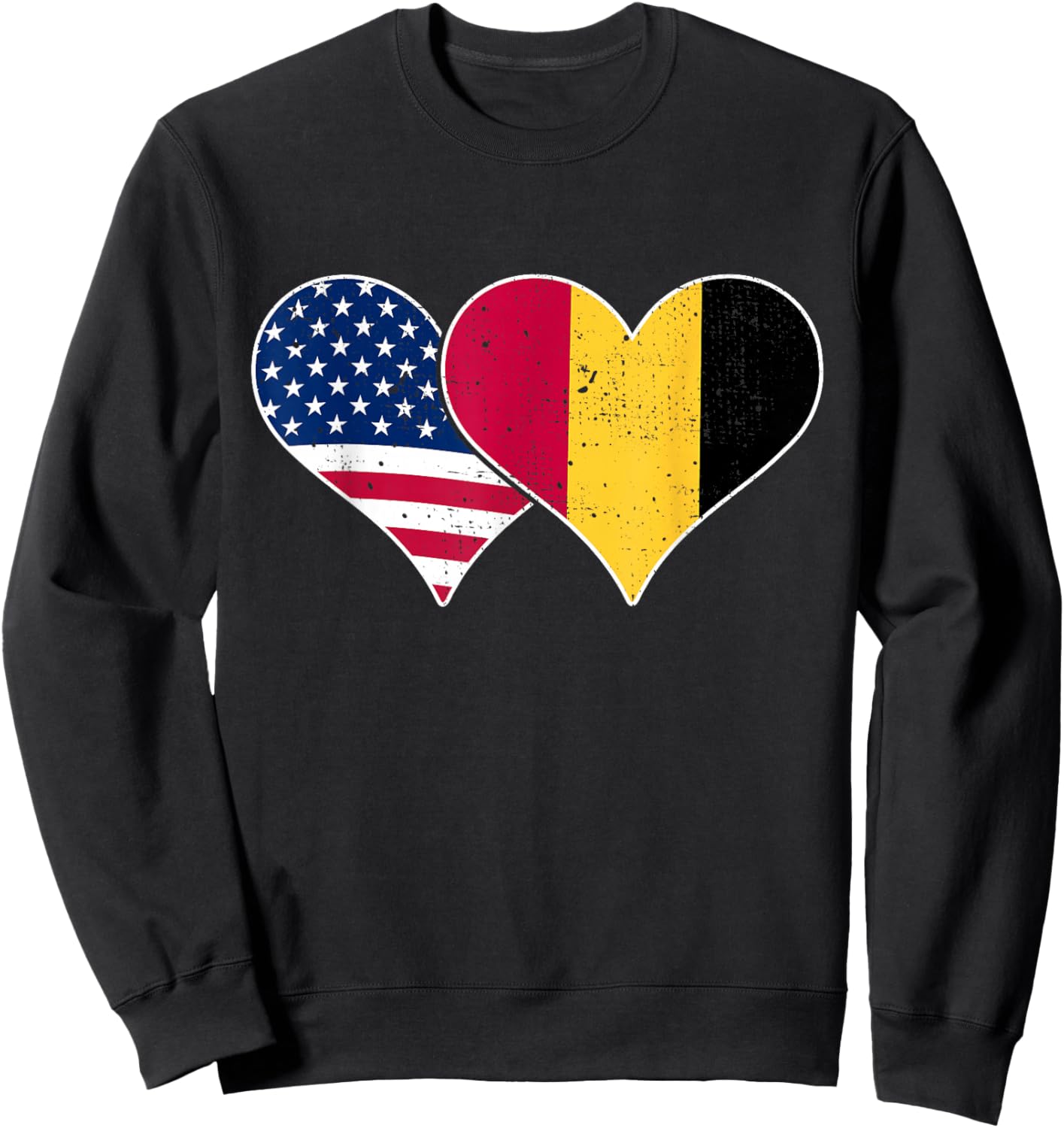USA and Belgium Flags - American & Belgian Vintage Hearts Sweatshirt - Sweatshirt | Black