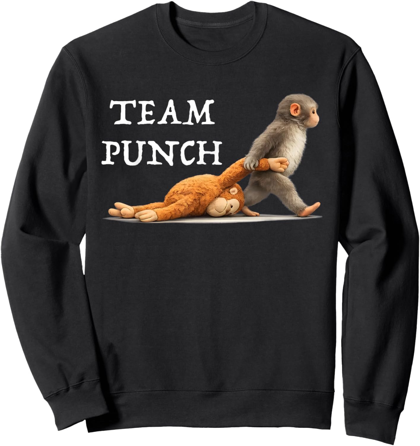Team Punch Baby Monkey Punch Trend Meme Graphic Sweatshirt - Sweatshirt | Black