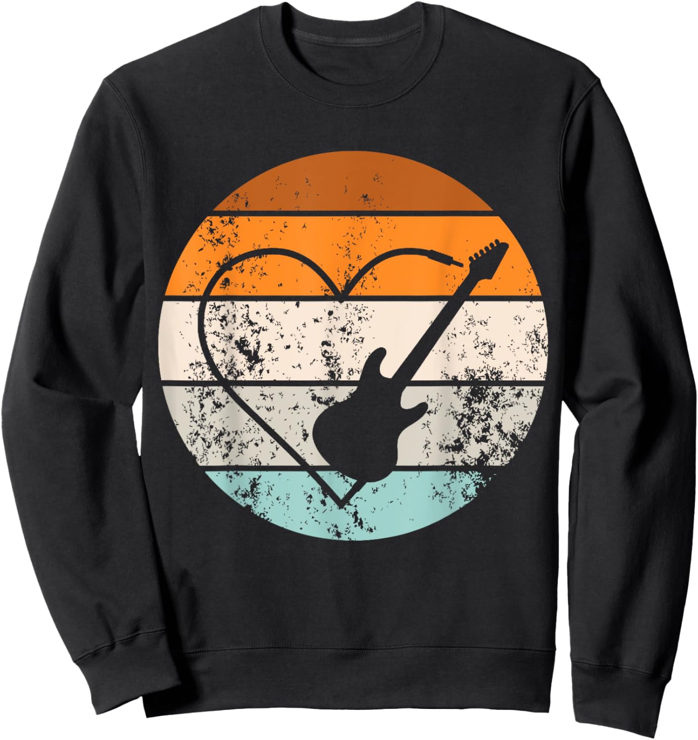 Retro Guitar Love Heart Player Guitarist Bassist Musician Sweatshirt - Sweatshirt | Black