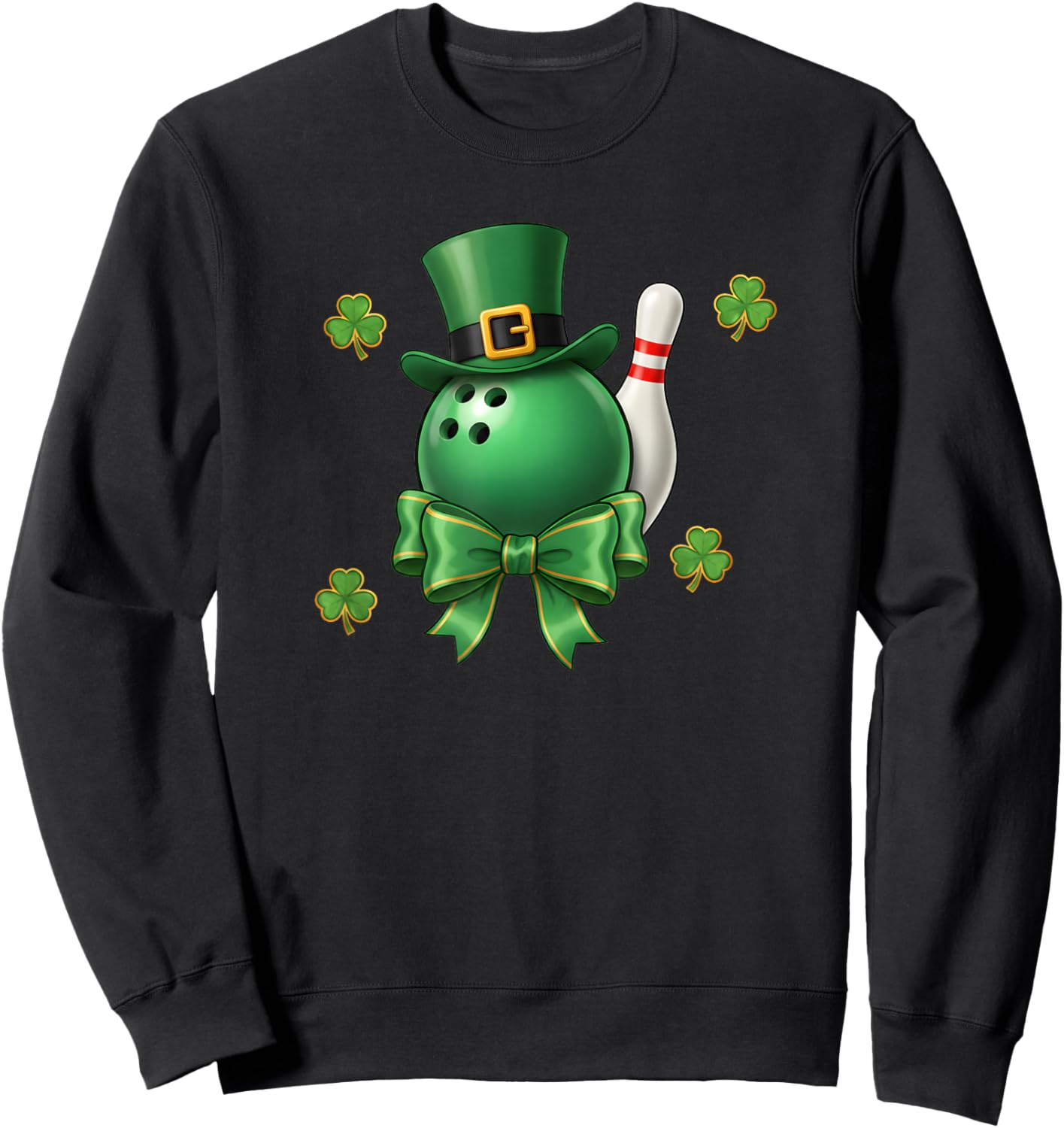 St Patricks Day Bowling Leprechaun Shamrock Boys Girls Sweatshirt - Sweatshirt | Black