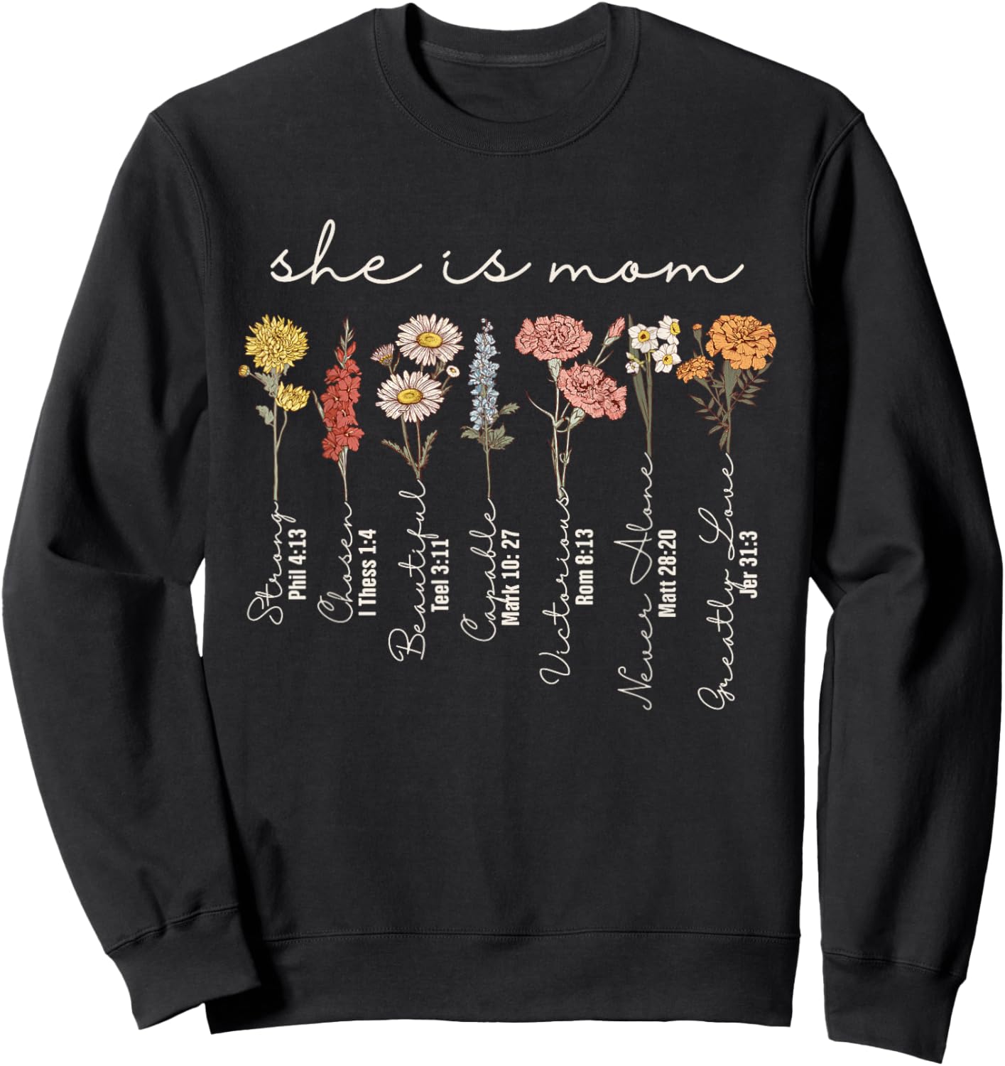 She Is Mom She Is Strong Mom Sublimation Christian Mom Sweatshirt - Sweatshirt | Black