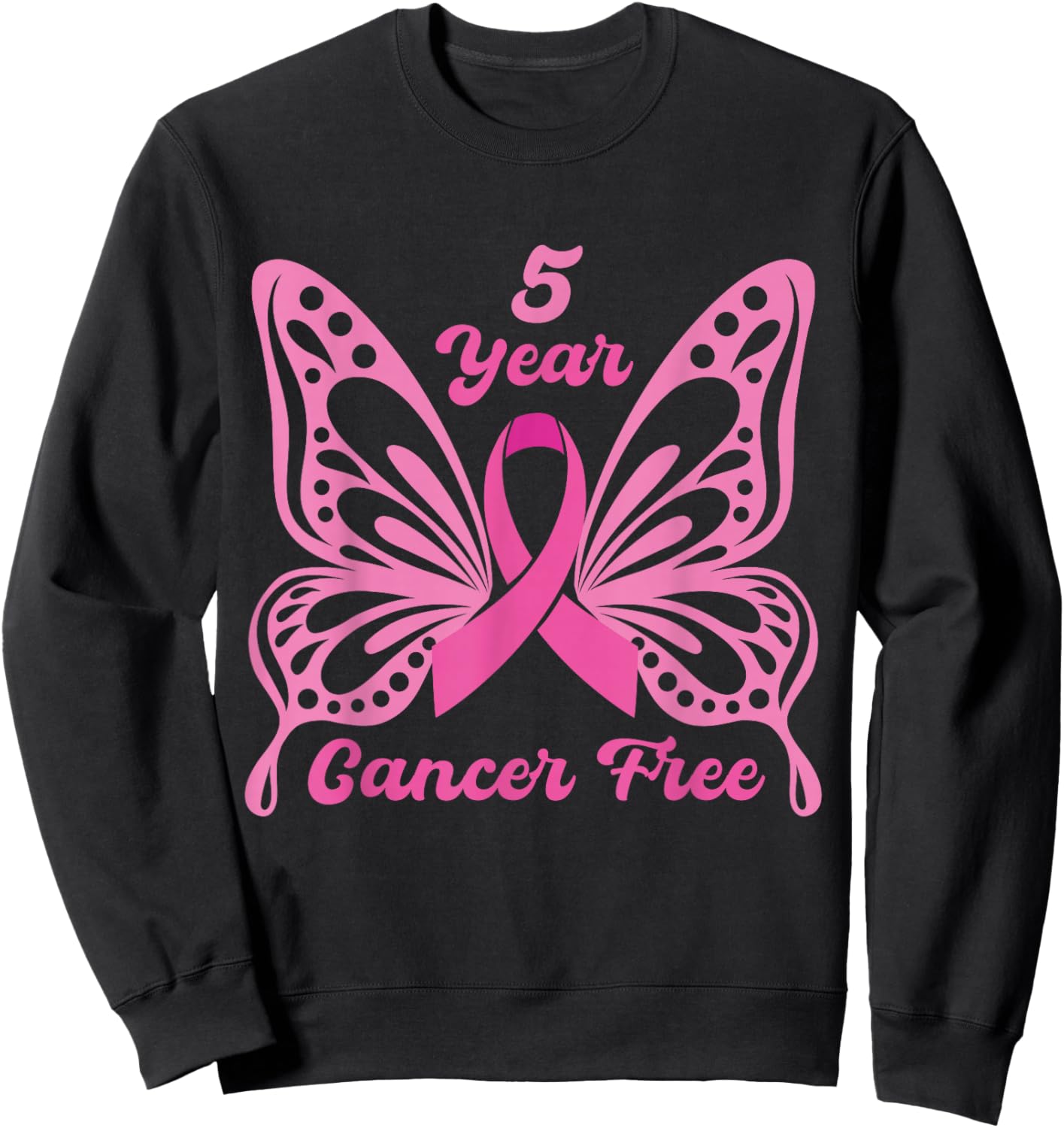 5 Year Cancer Free Breast Cancer Awareness Butterfly Women Sweatshirt - Sweatshirt | Black
