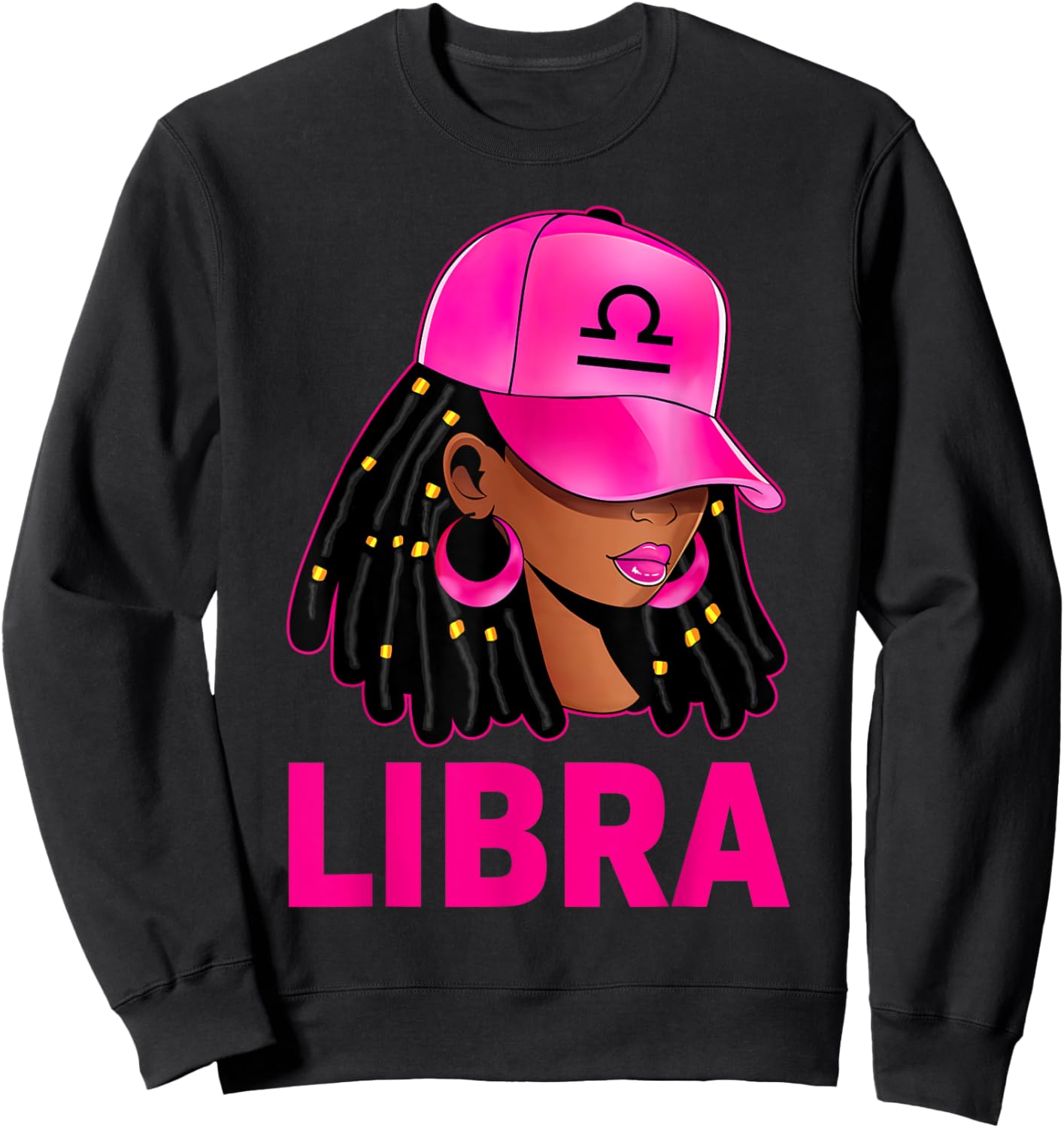 Libra Queen Loc'd Hair Black Woman Cap Zodiac Sign Sweatshirt - Sweatshirt | Black