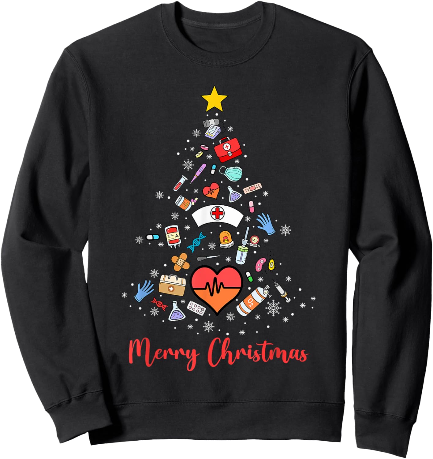 Stethoscope Christmas Tree Nurse Nursing Scrub Top Xmas Sweatshirt - Sweatshirt | Black