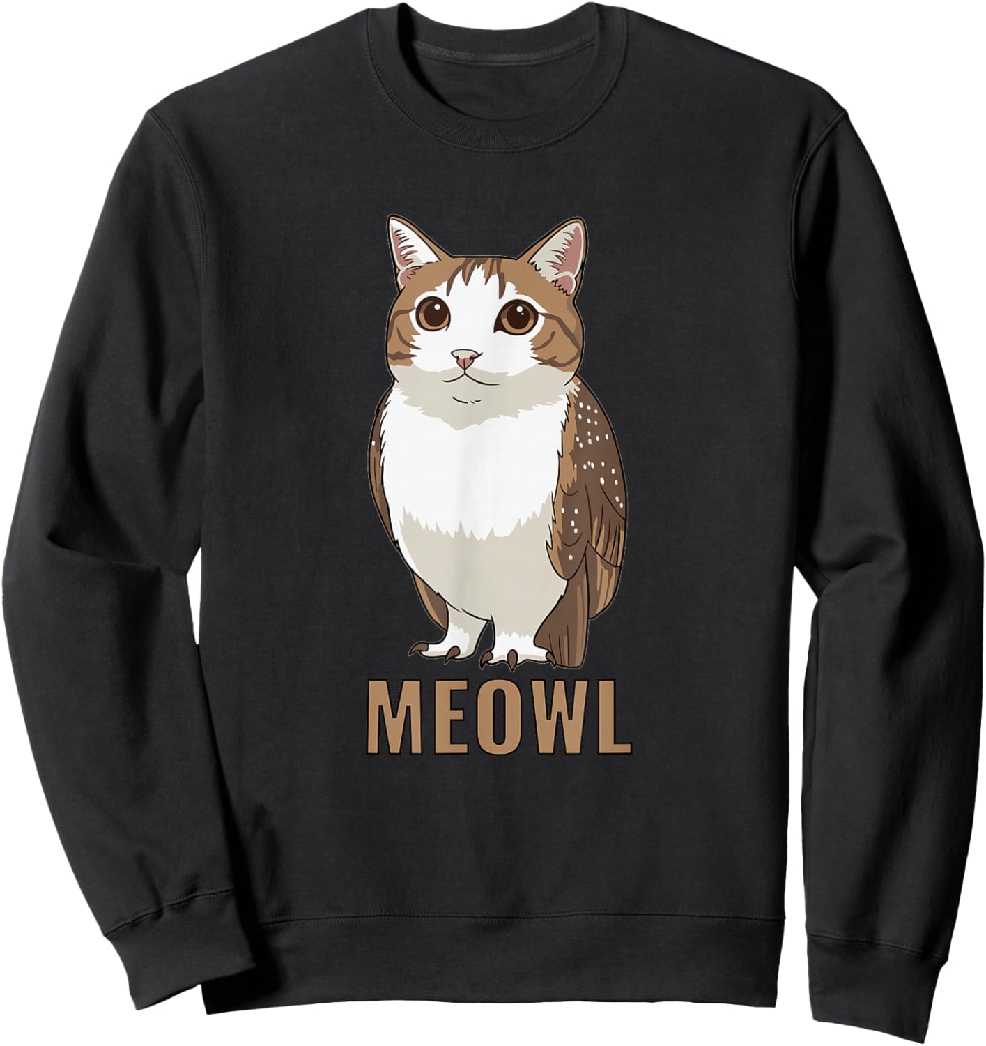 Meowl Cat Owl Meme Design - Internet Brainrot Culture Sweatshirt - Sweatshirt | Black