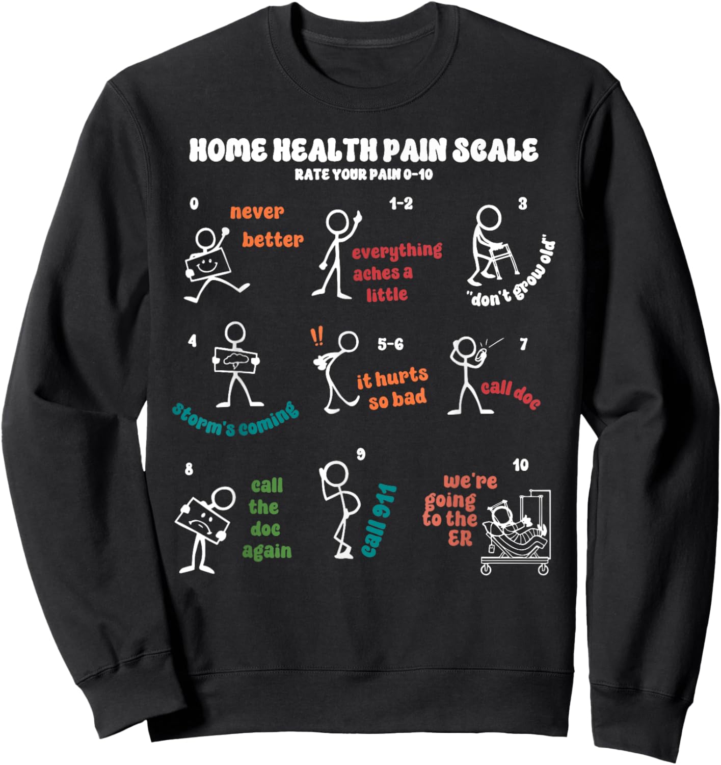 Rate Your Pain Home Health Pain Scale Therapist Nursing Sweatshirt - Sweatshirt | Black