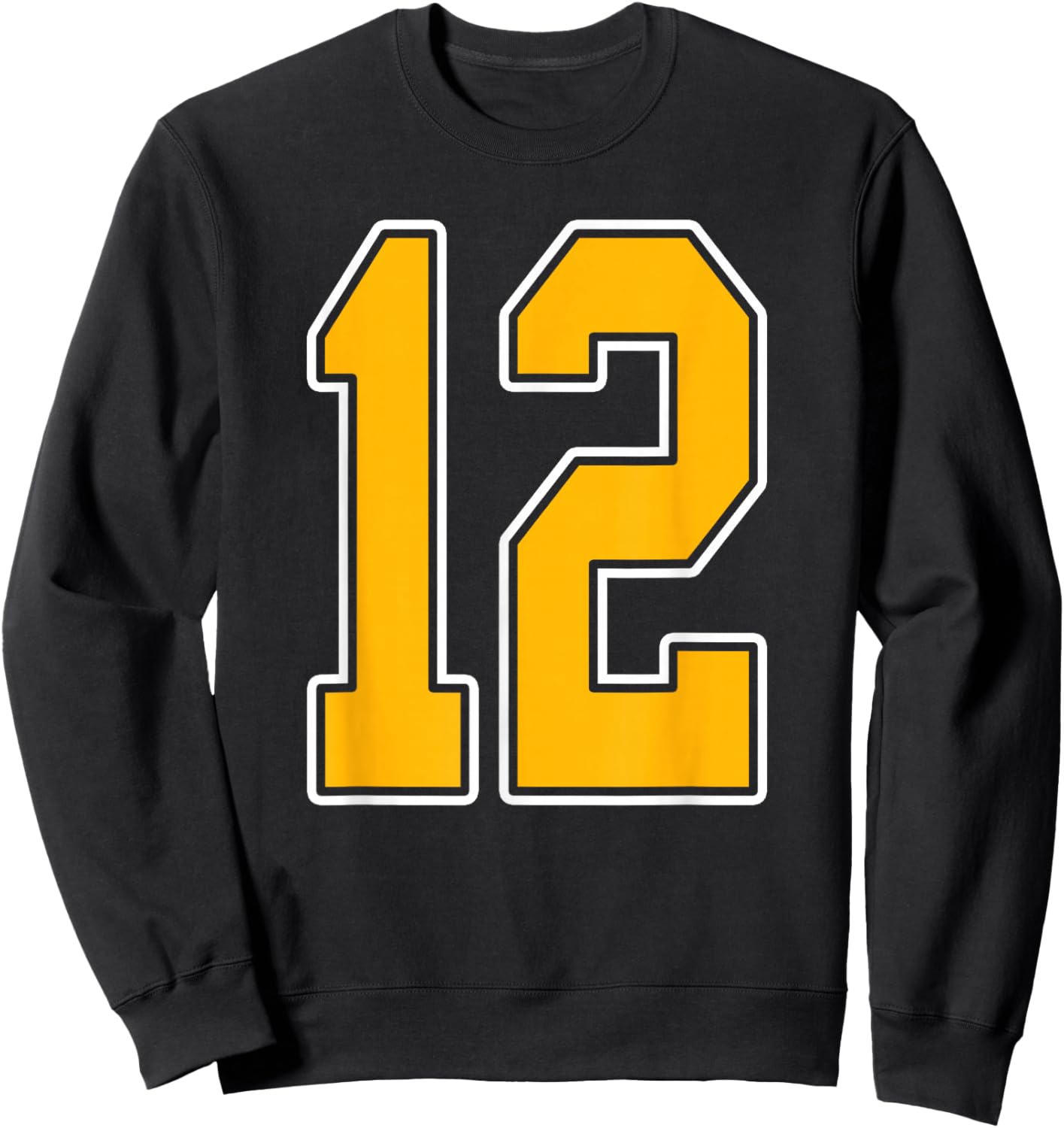 Gold and White Sports Number 12 Jersey Uniform Player Sweatshirt - Sweatshirt | Black