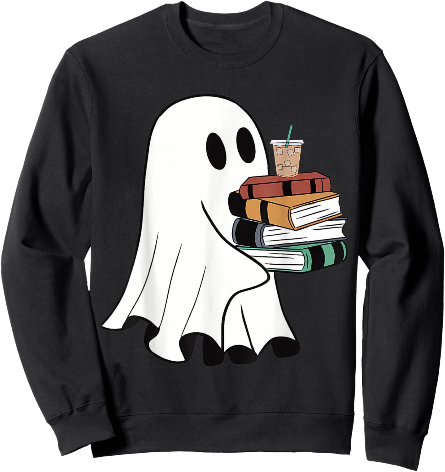 Ghost With Books Coffee Halloween For Book Lover Sweatshirt - Sweatshirt | Black