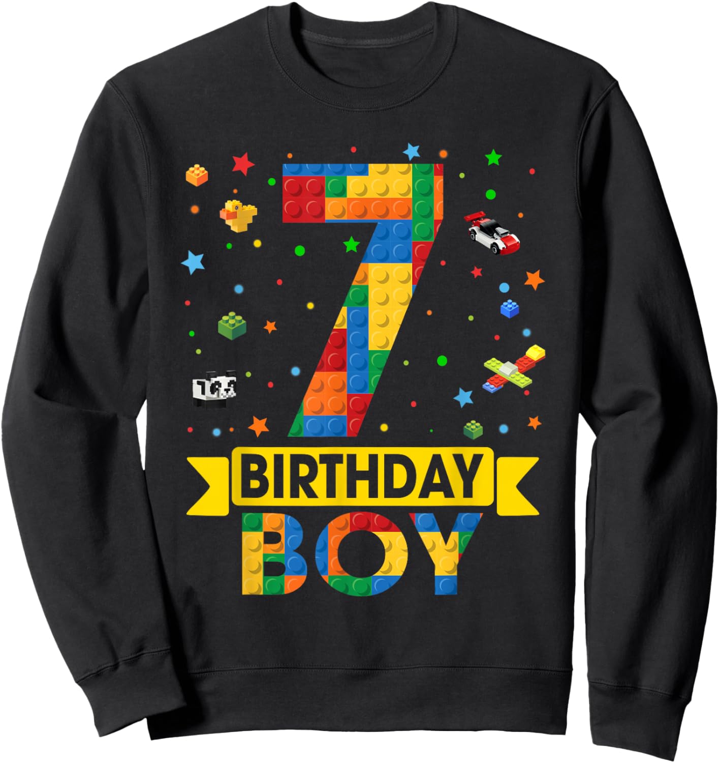 Kids Funny 7 Year Old Building Blocks 7th Birthday Boy Sweatshirt - Sweatshirt | Black