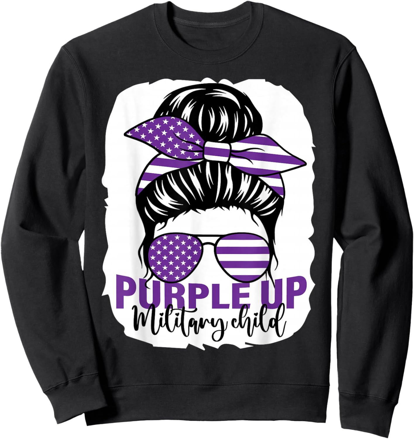 Purple Up For Military Kids Messy Bun Military Child Sweatshirt - Sweatshirt | Black